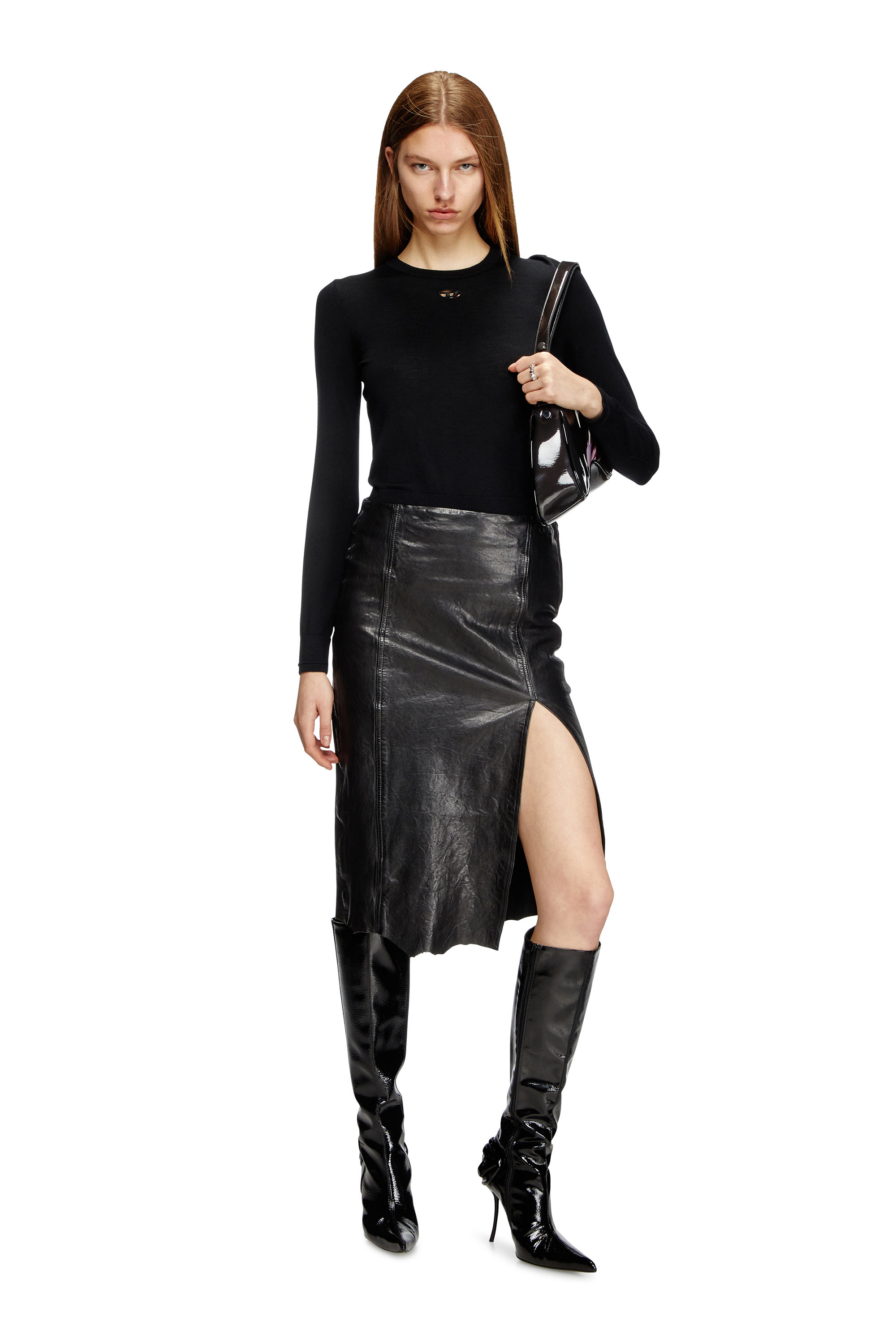 Diesel - M-ALINESA, Damen Pullover aus Wolle mit Cut-out-Logo in Schwarz - 1