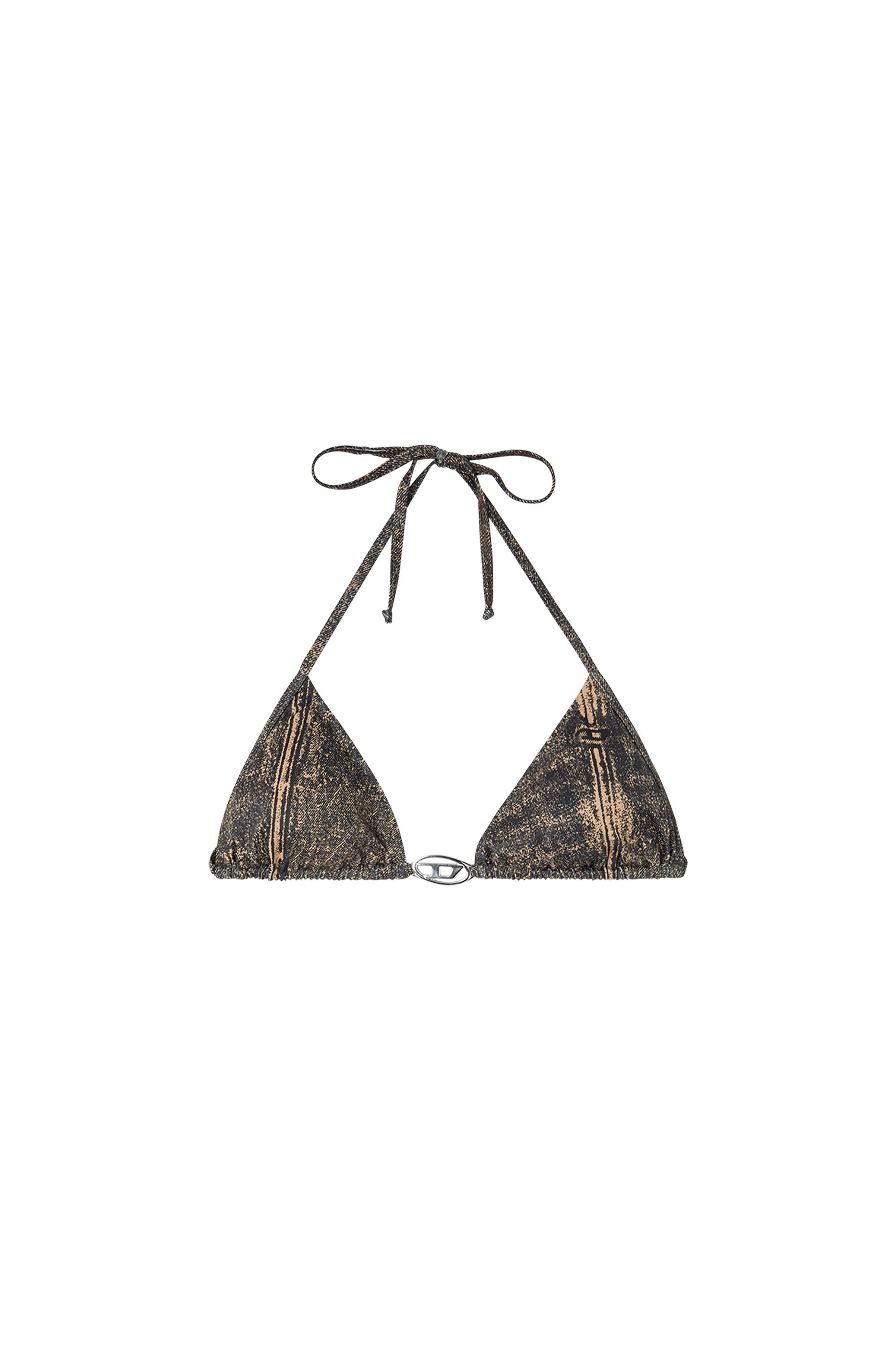 Diesel - SEES-T-DNM, Haut de bikini triangle avec imprimé denim Femme in Polychrome - 4