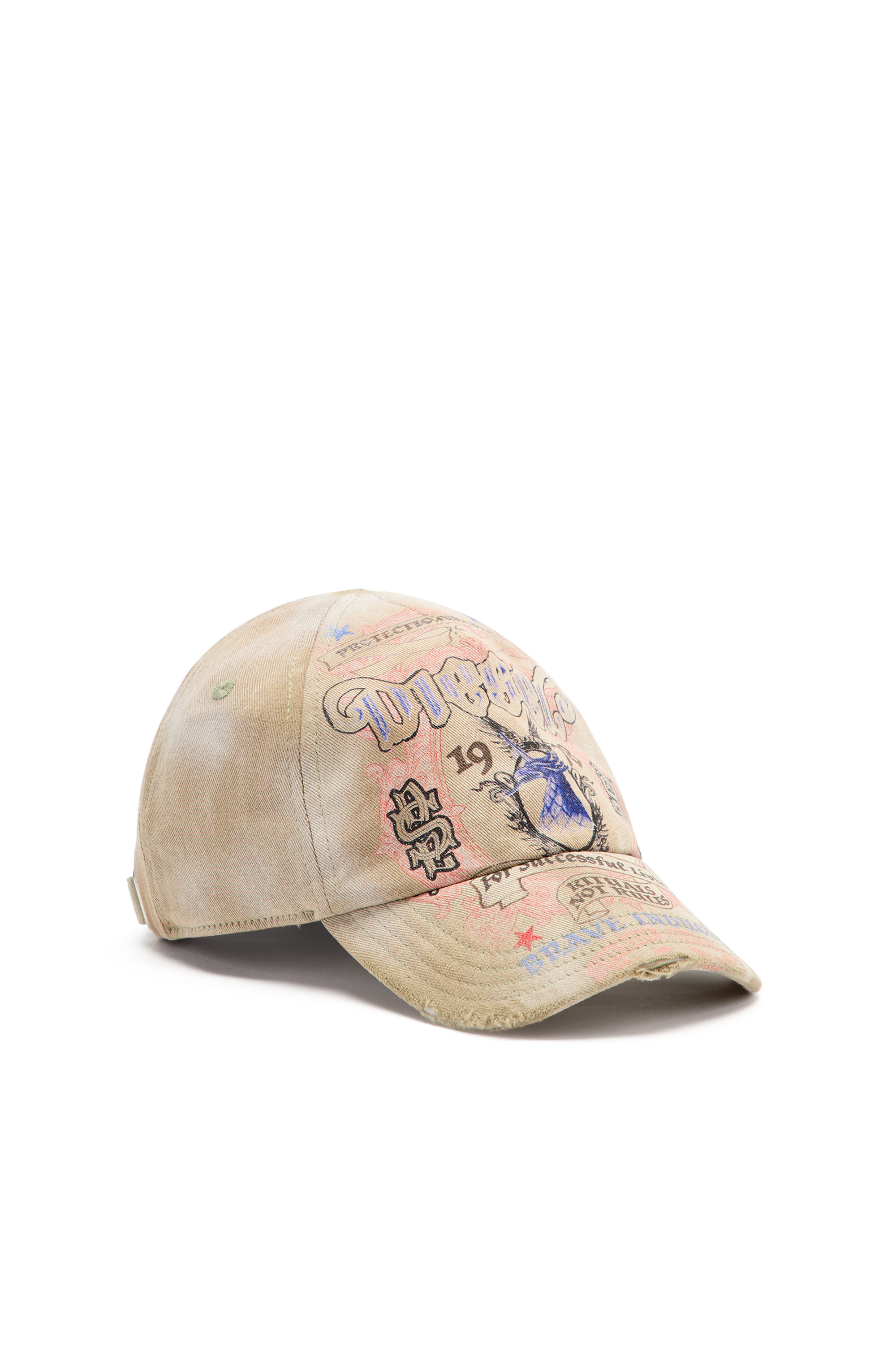 Diesel - C-RITUAL, Cappello da baseball distressed con stampa logo Uomo in Beige - 1