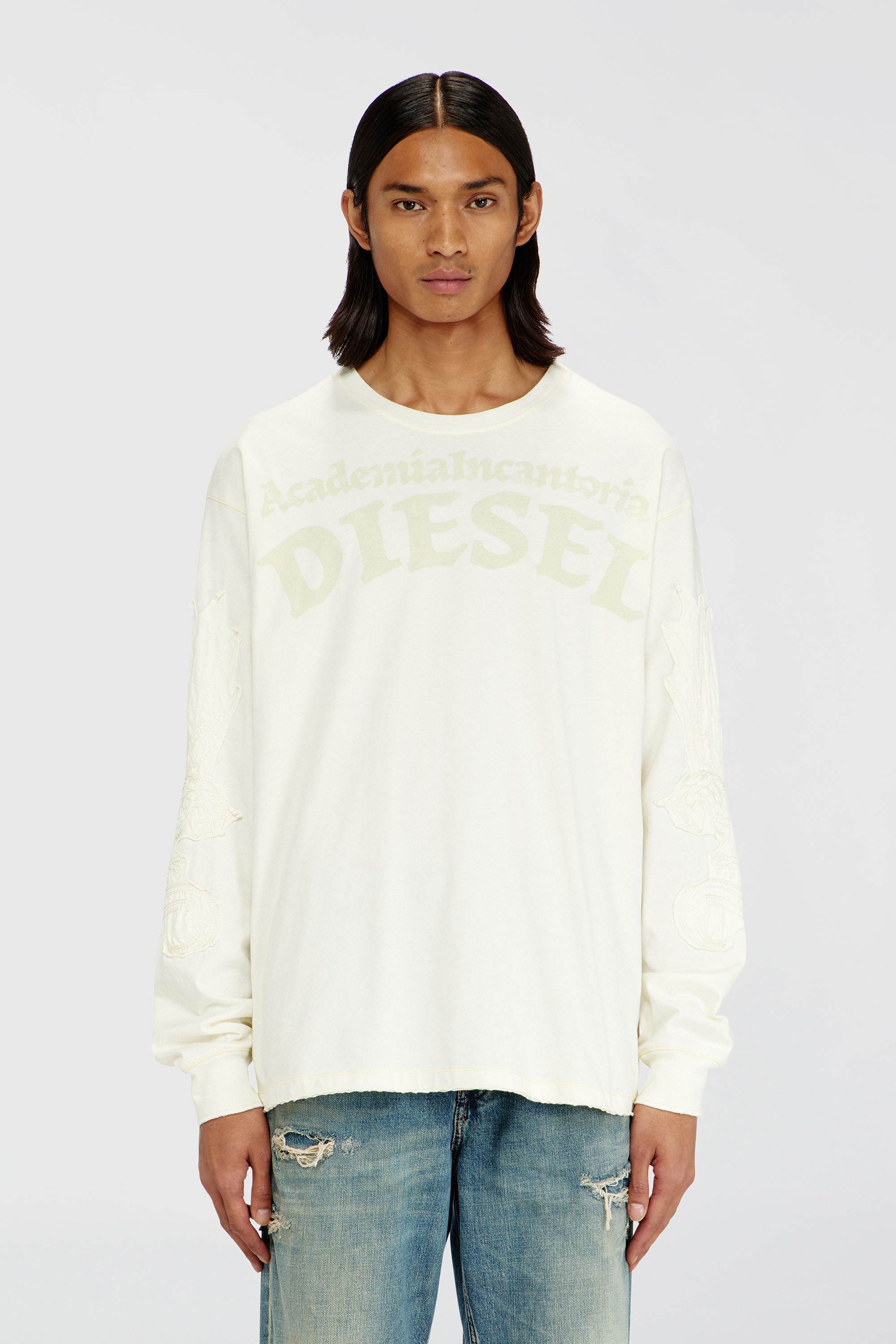 Diesel - T-NORM-LS-AA3, Herren Langarm-T-Shirt mit Prints und Patches in Wei&szlig; - 3
