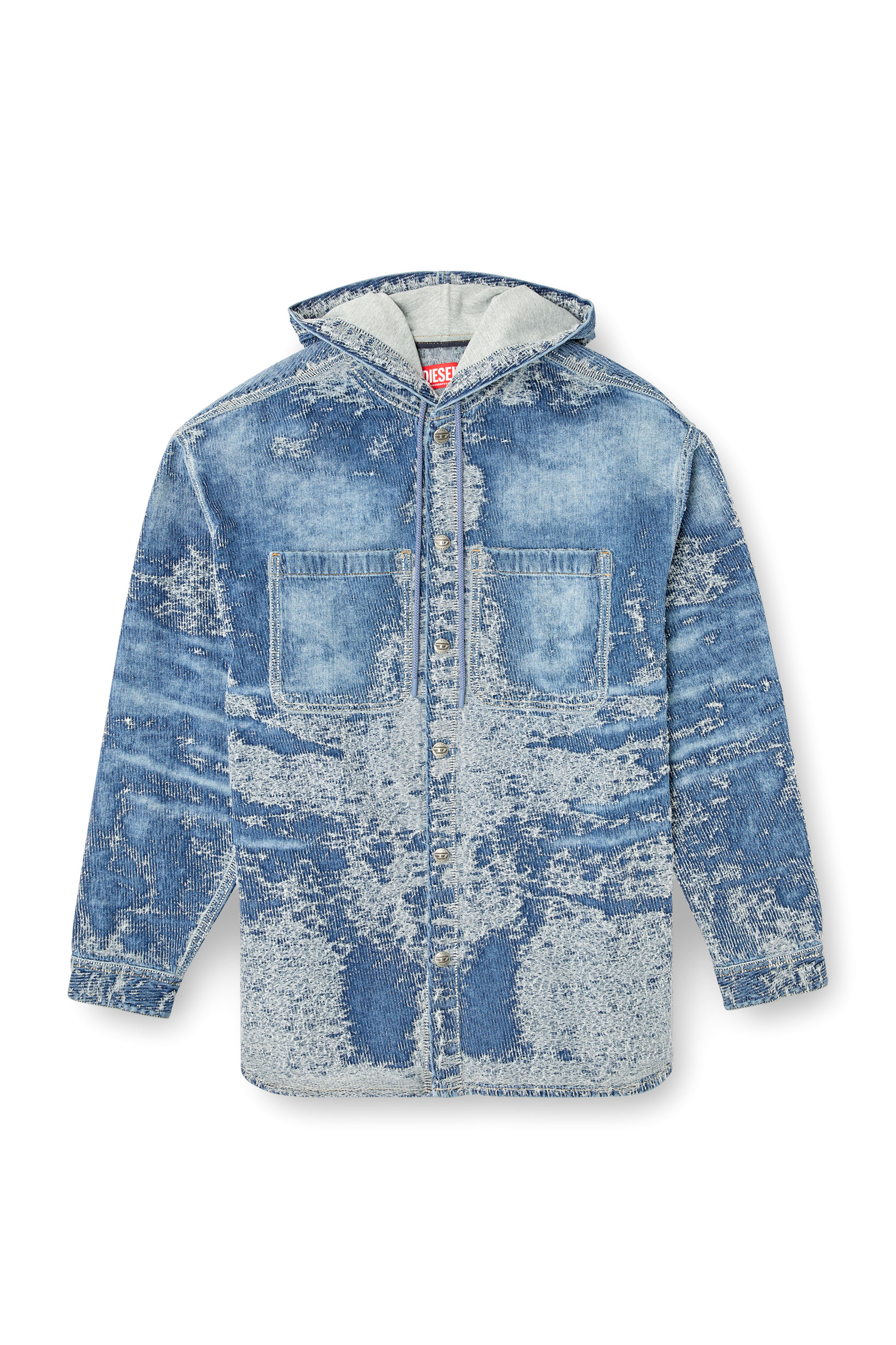 Diesel - D-DEWNYS-HOOD-S, Overshirt in denim jacquard distressed Uomo in Blu - 3