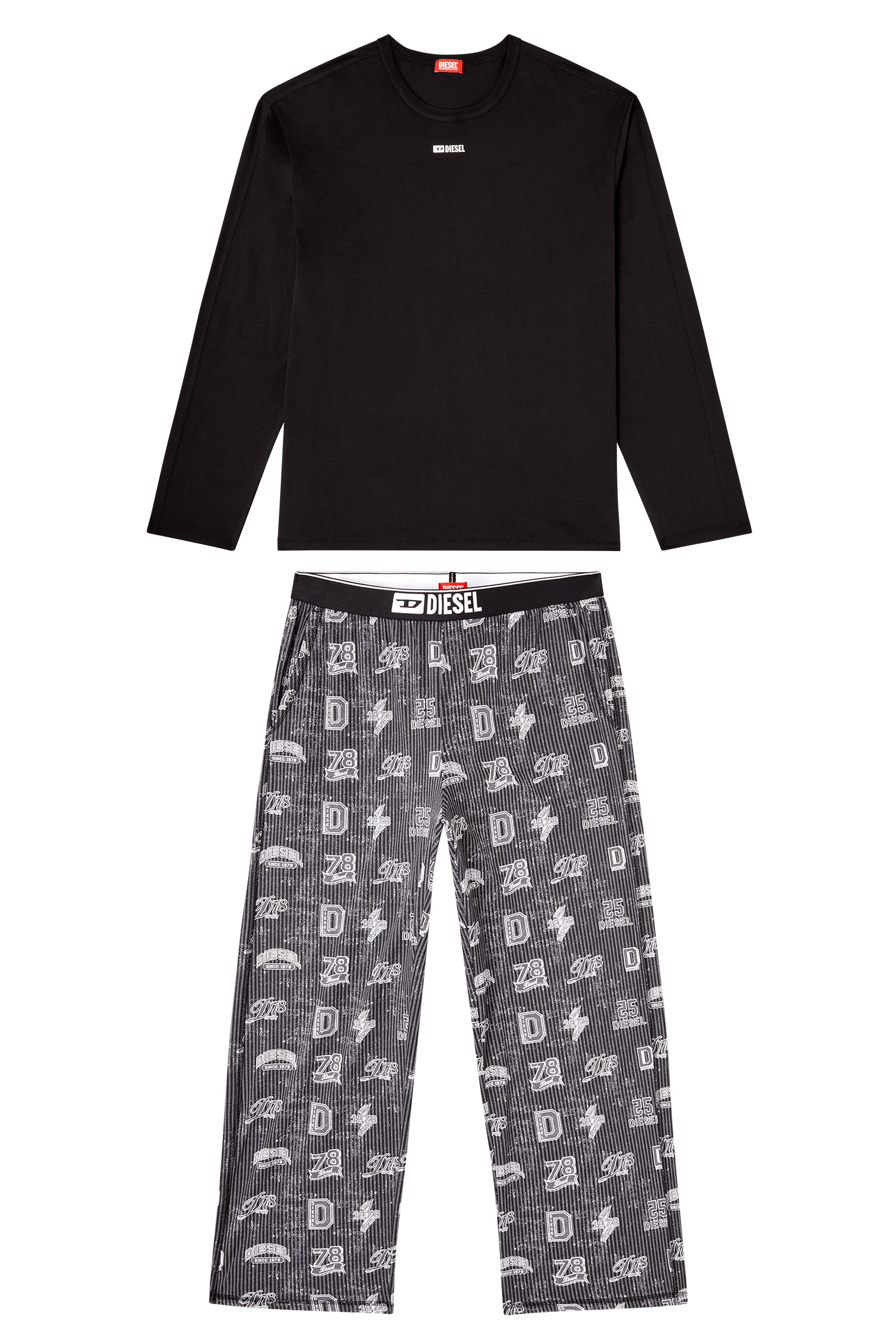 Diesel - SET-NOLAN-D-BOX, Herren Baumwoll-Pyjama-Set mit Logoprints in Schwarz/Grau - 2