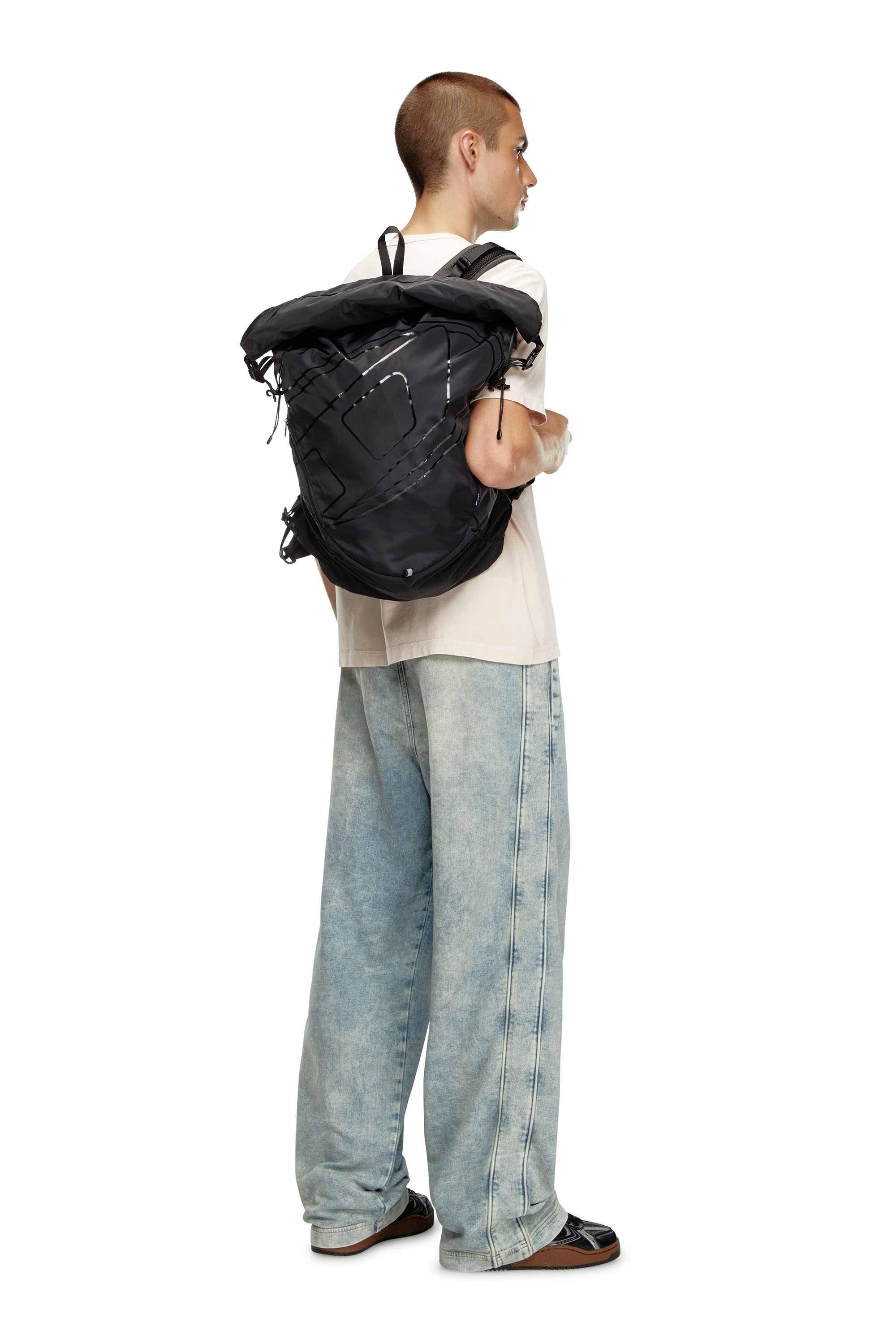 Diesel - DRAPE BACKPACK, Man Drape-Nylon roll-top backpack in Black - Image 6