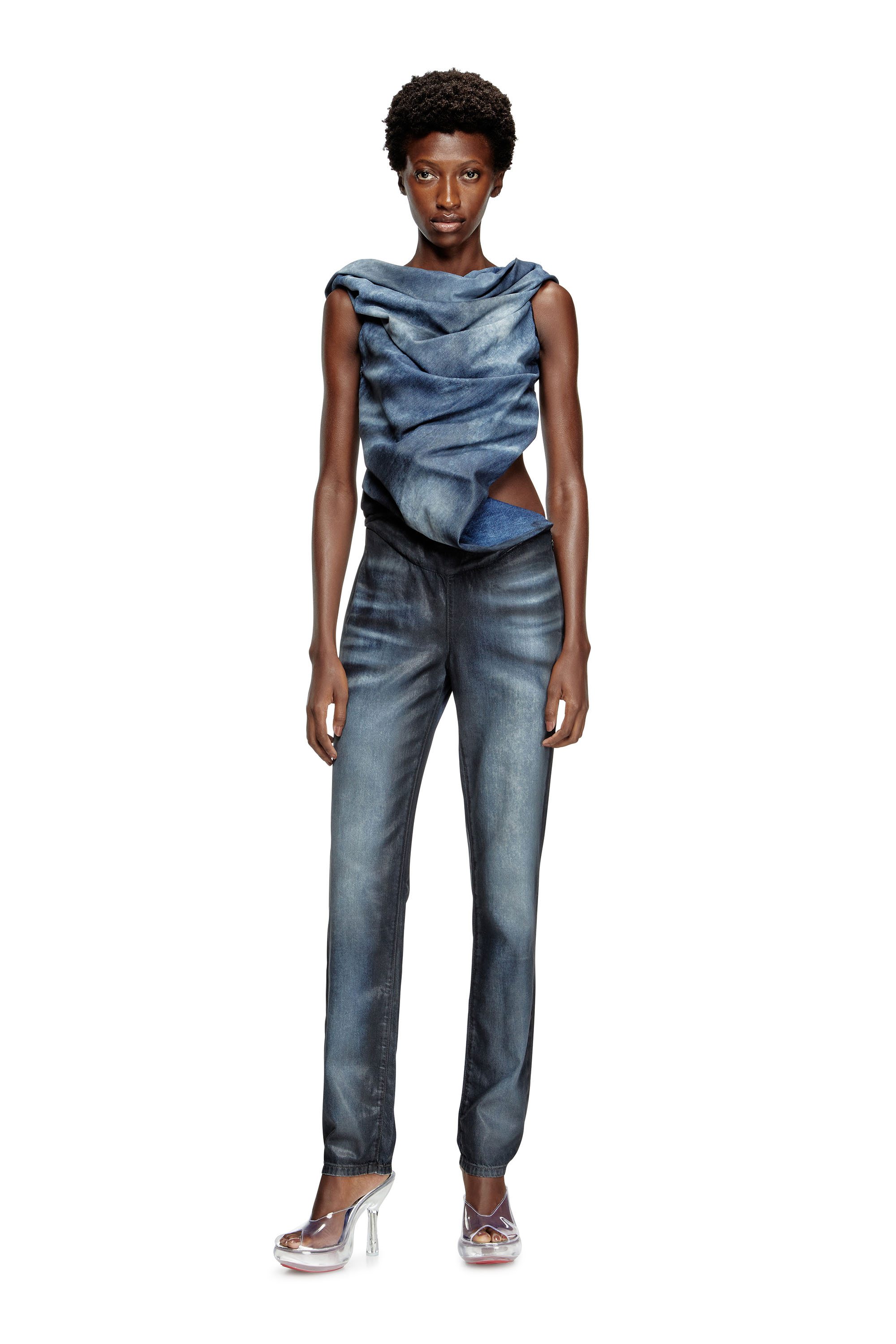 Diesel - DE-CLODIA-FSG, Damen Jumpsuit aus glänzend beschichtetem Tencel-Denim in null - 1