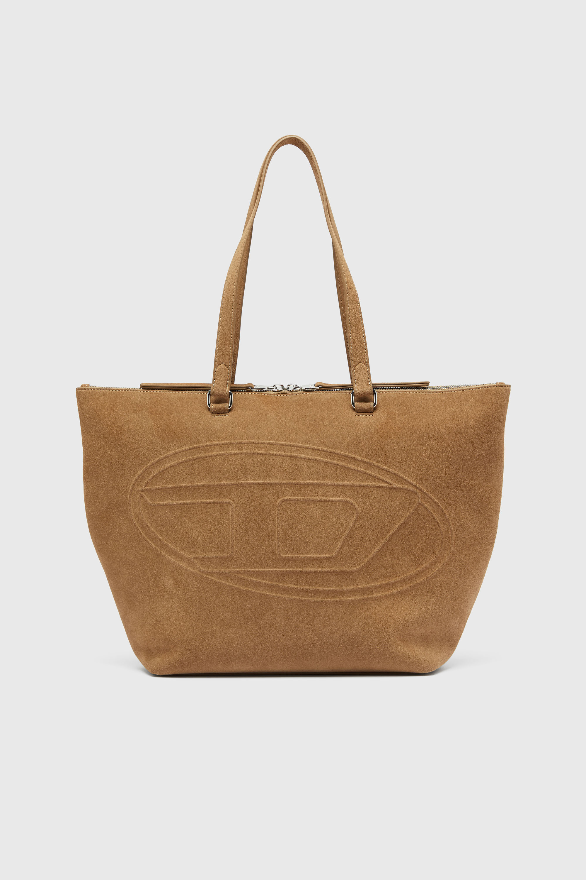 Diesel - 1DR DOME TOTE E/W, 1DR Dome - Borsa tote scamosciata con Logo Oval D Unisex in Marrone - 2