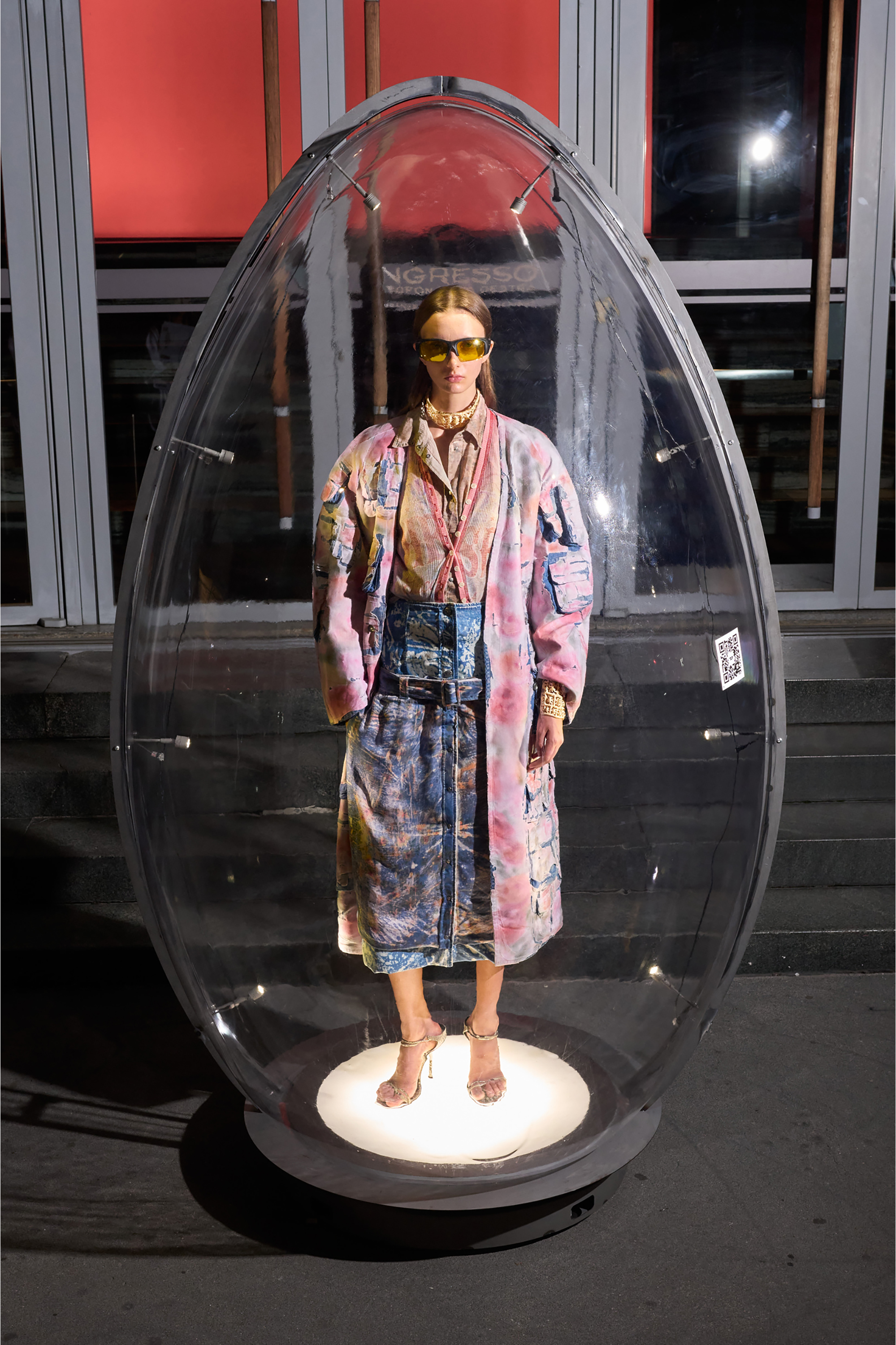 Diesel - DE-SELDOR-FSI, Manteau en denim avec jersey &agrave; carreaux d&eacute;collable Femme in Polychrome - 4