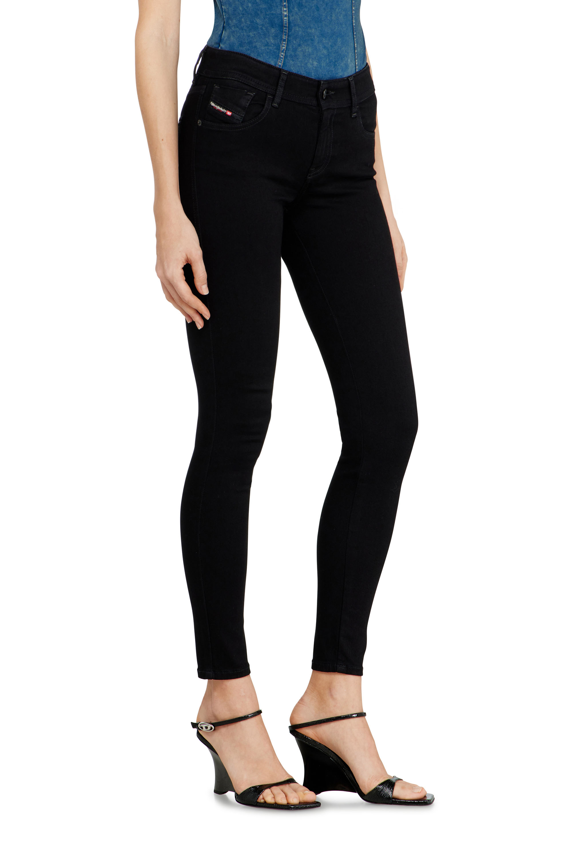 Diesel - Skinny Jeans 2017 Slandy 069EF Donna, Nero/Grigio scuro - Image 7