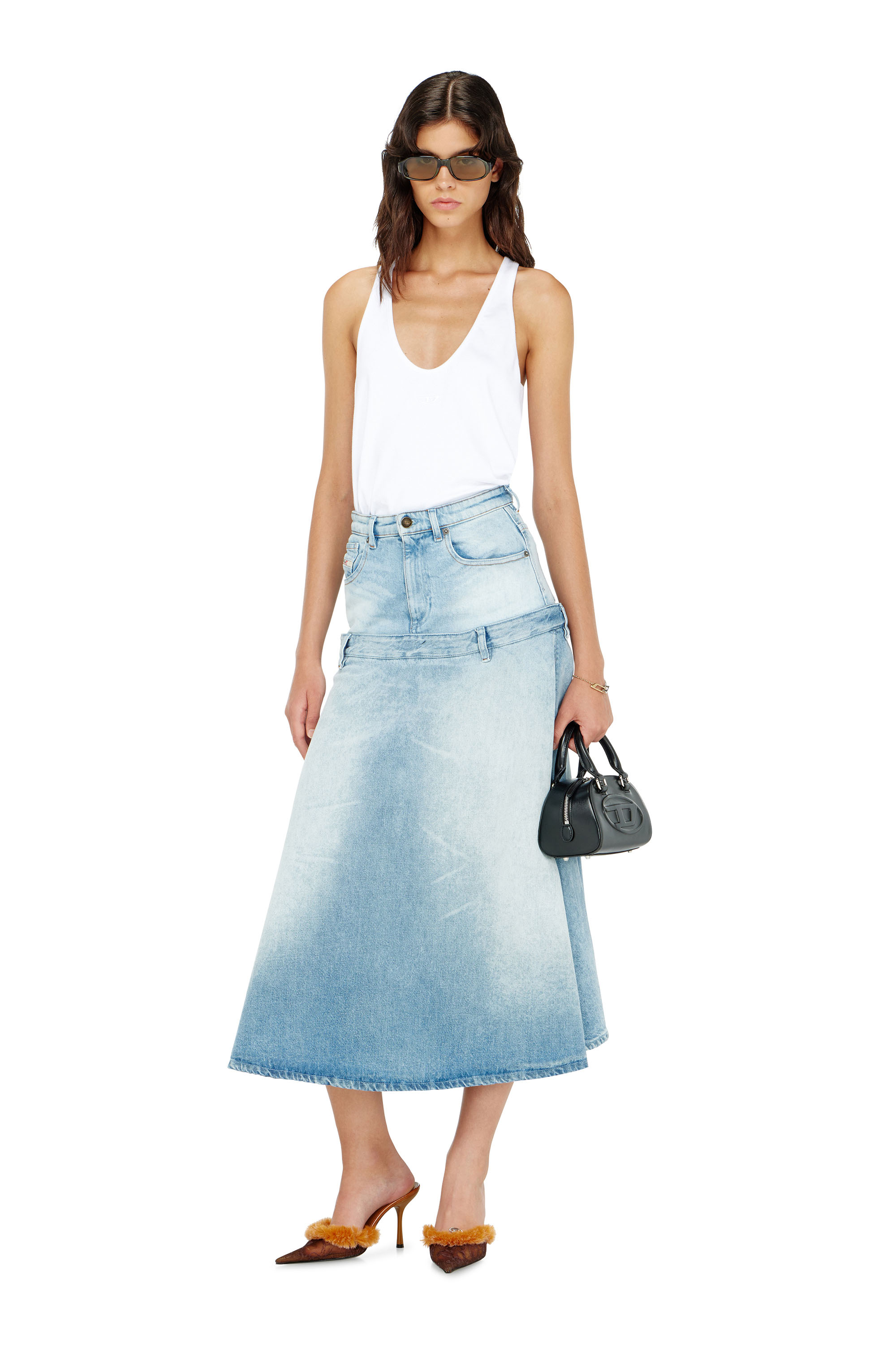 Diesel - DE-VORYA-S, Jupe en denim &agrave; design superpos&eacute; Femme in Bleu - 1