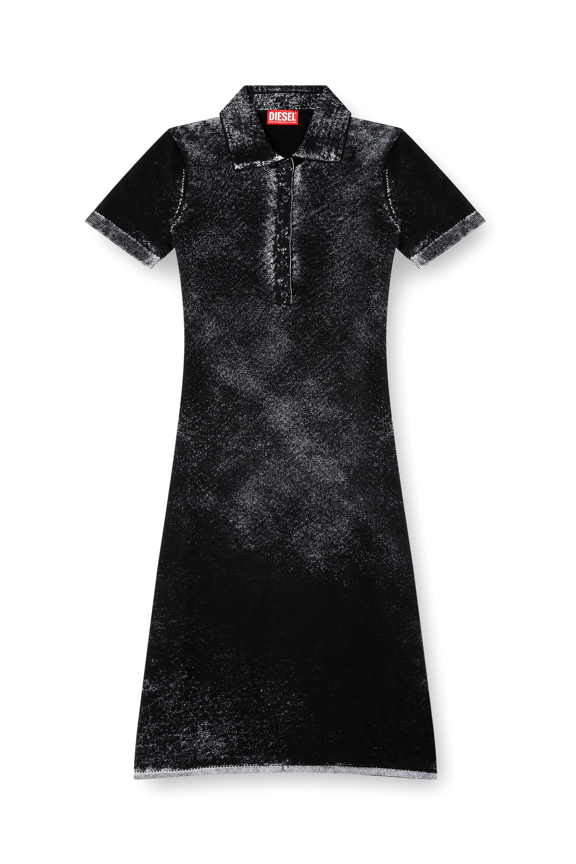 Diesel - M-LOURENS, Damen Midi polo dress in reverse-printed knit in Schwarz - 3