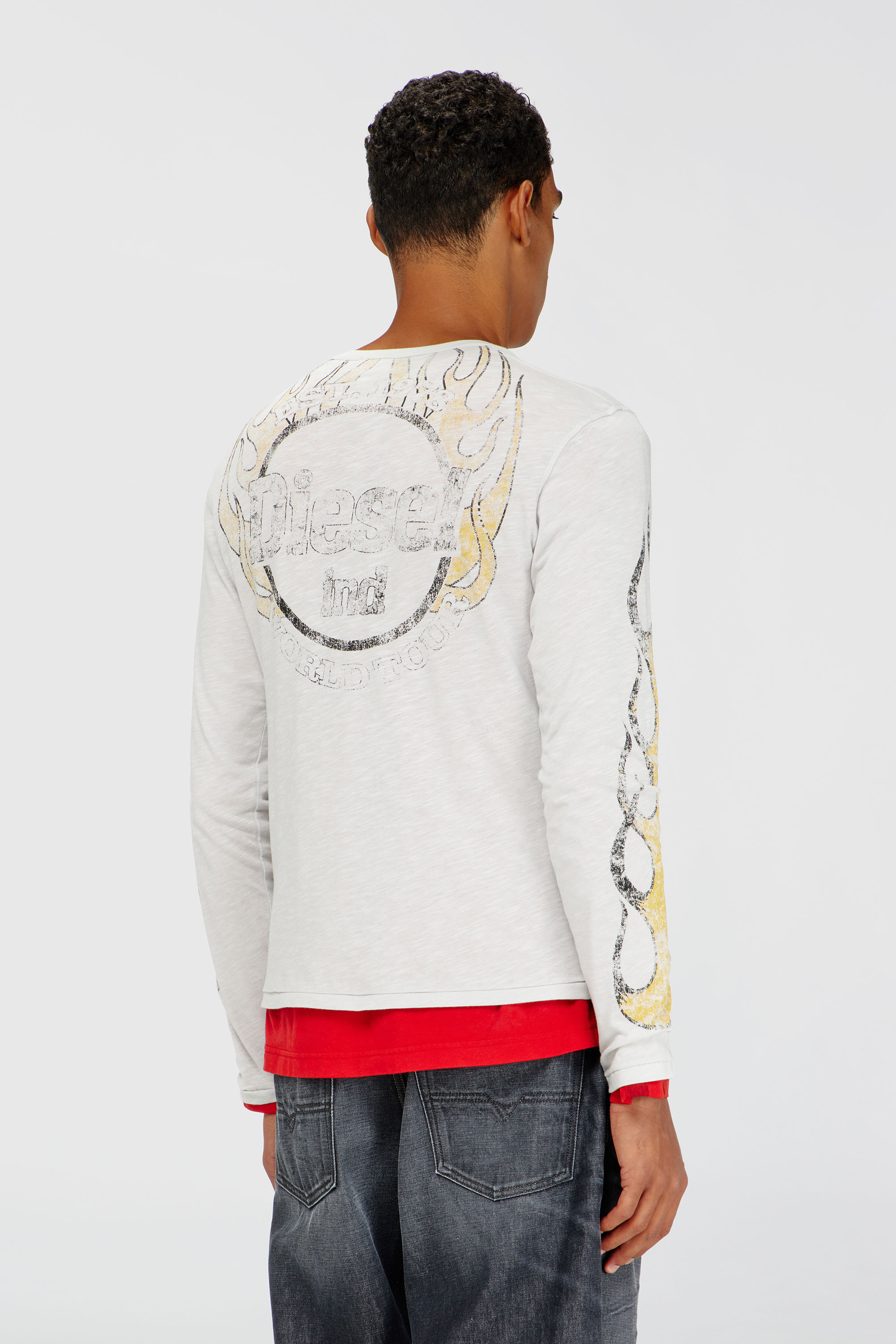 Diesel - T-NOTS-LS, Herren Langarm-T-Shirt aus Slub-Jersey mit Crack-Print in Wei&szlig; - 3