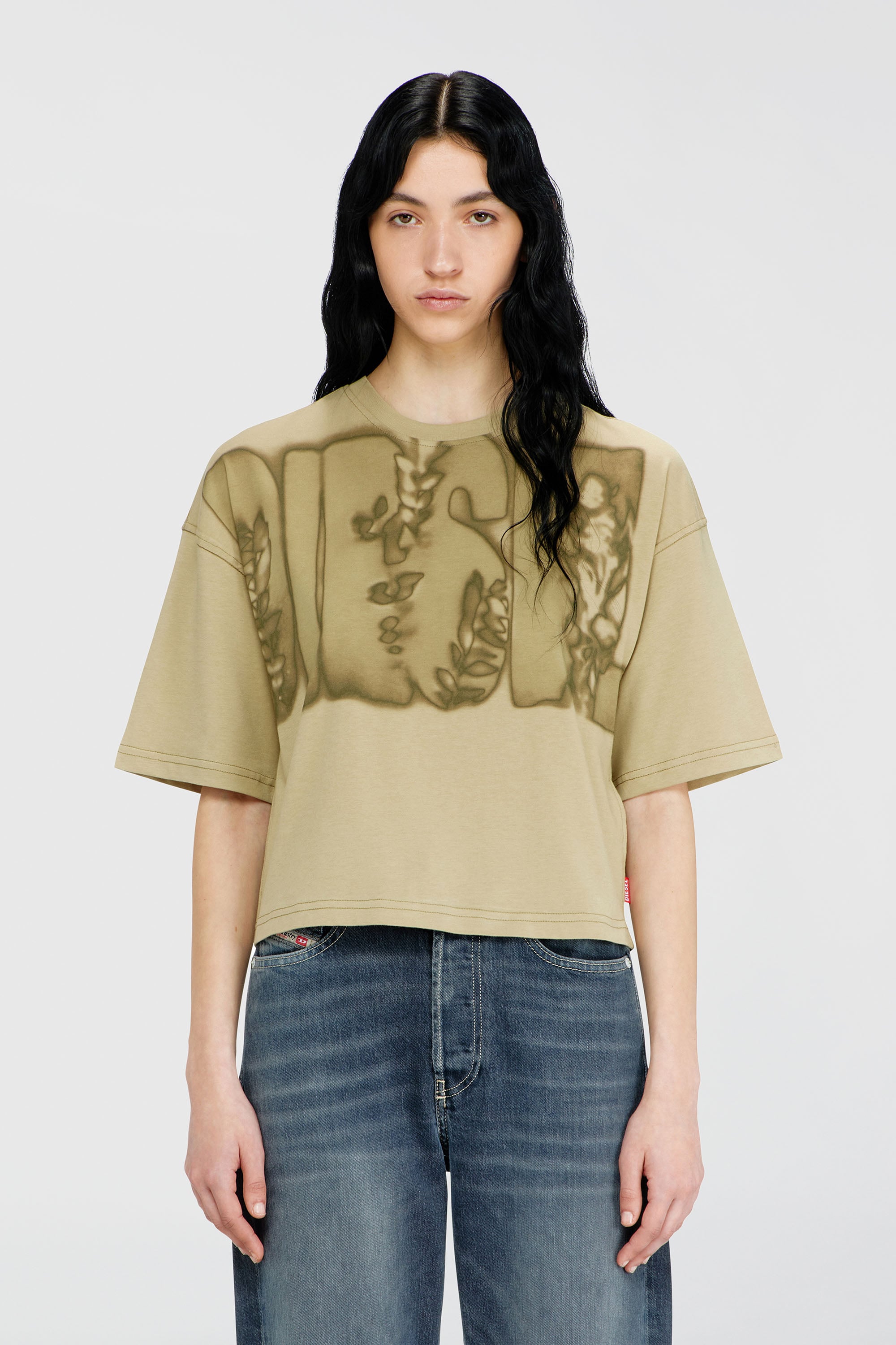 Diesel - T-CROPYN-AA1, T-shirt cropped con stampa digitale Donna in Verde - 1
