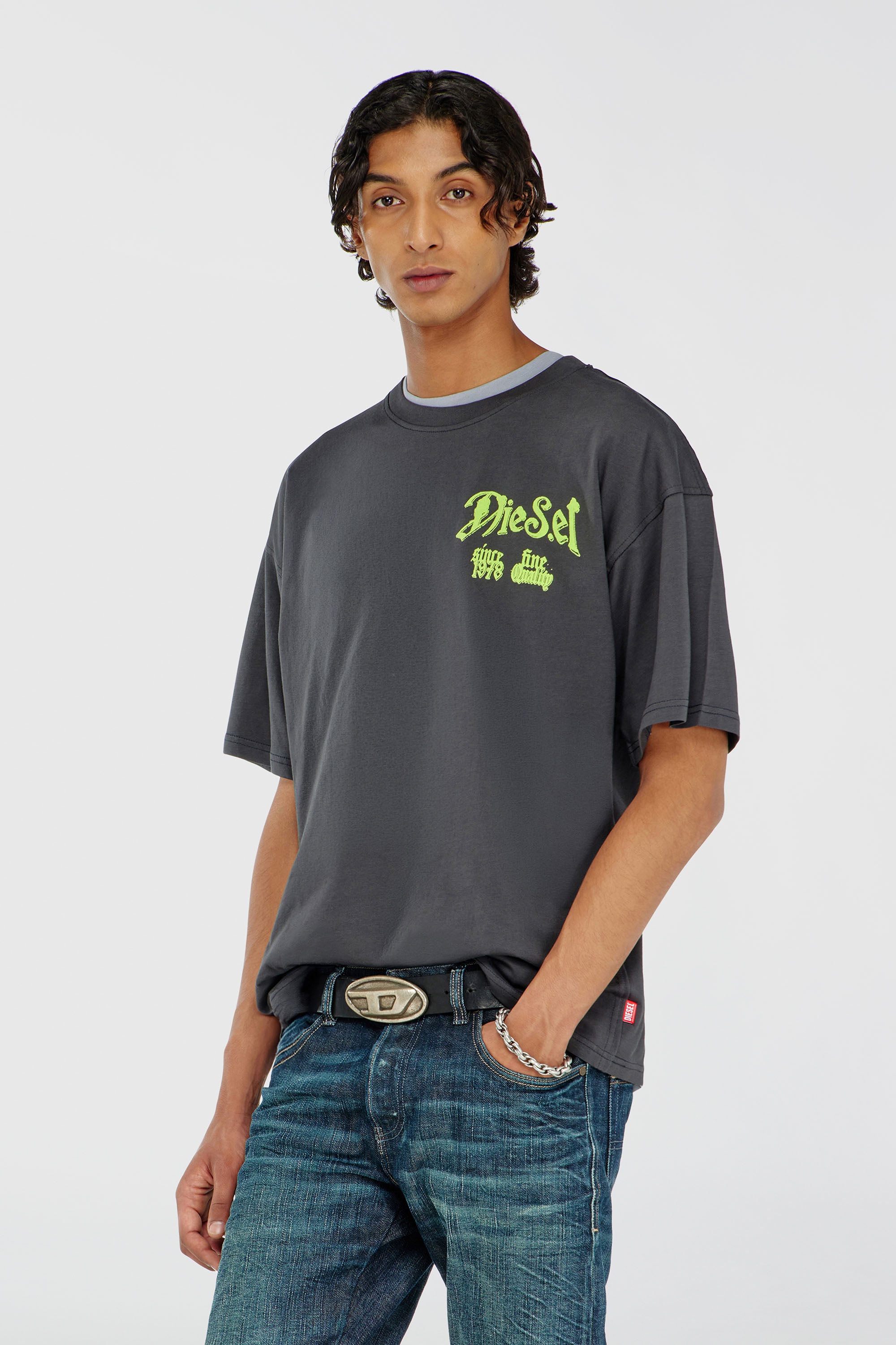 Diesel - T-BOXT-AA2, Herren Baumwoll-T-Shirt mit Flock-Print in Dunkelgrau - 1