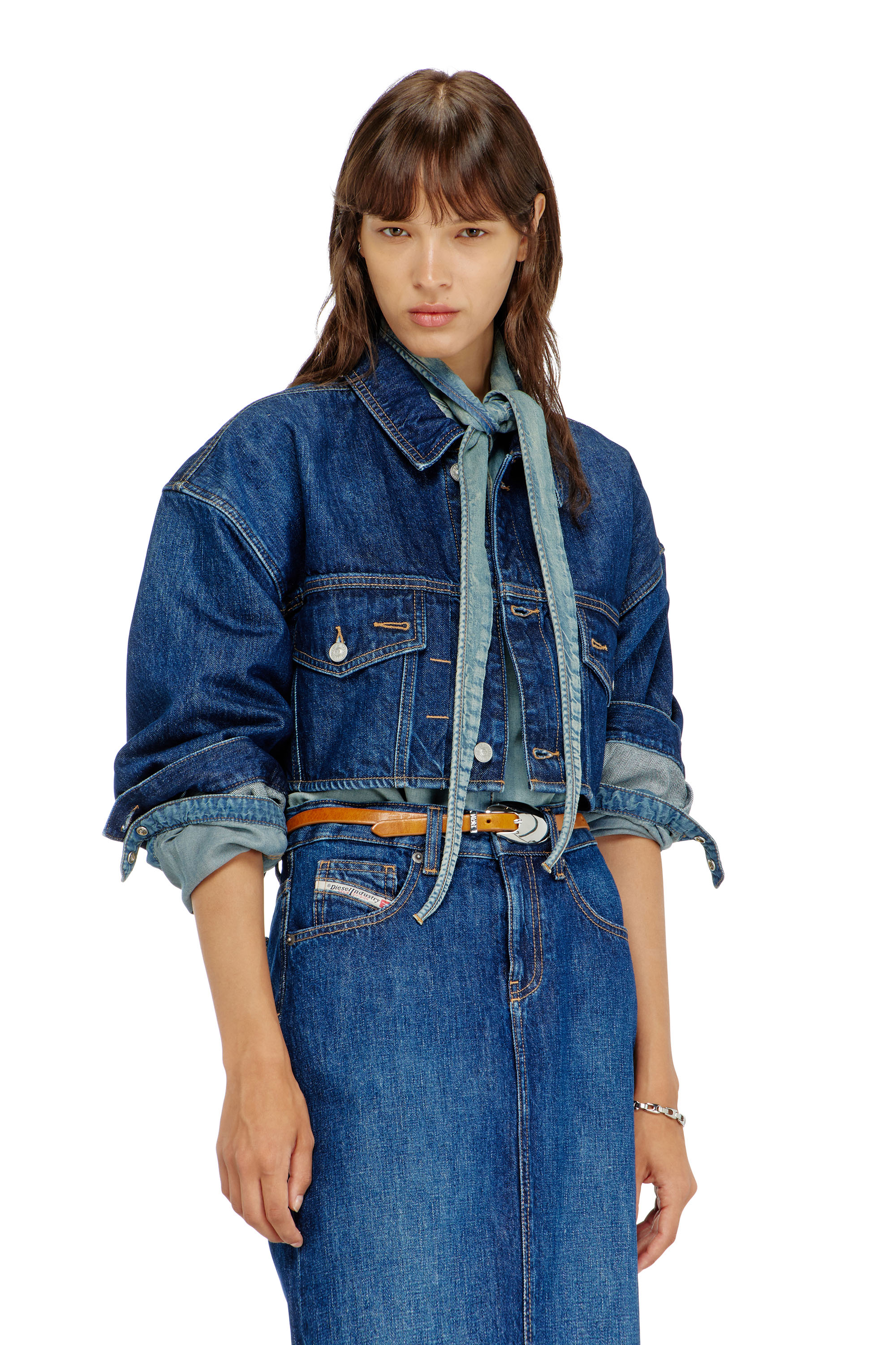 Diesel - DE-MALLEY, Veste trucker en denim cropped oversize Femme in Bleu - 1