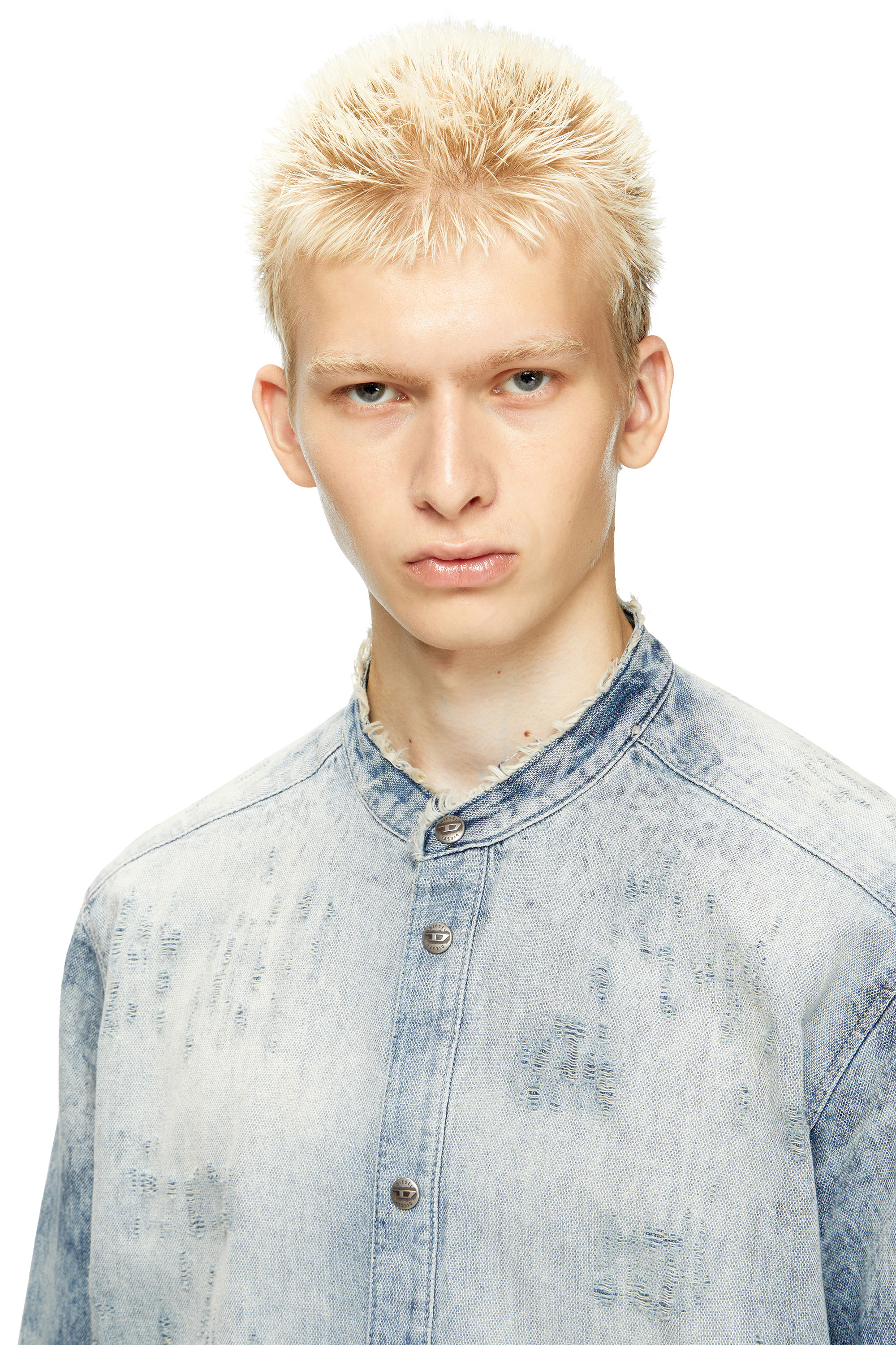 Diesel - D-SIMP-FSH, Camicia in denim distressed a nido l'ape Uomo in Blu - 5