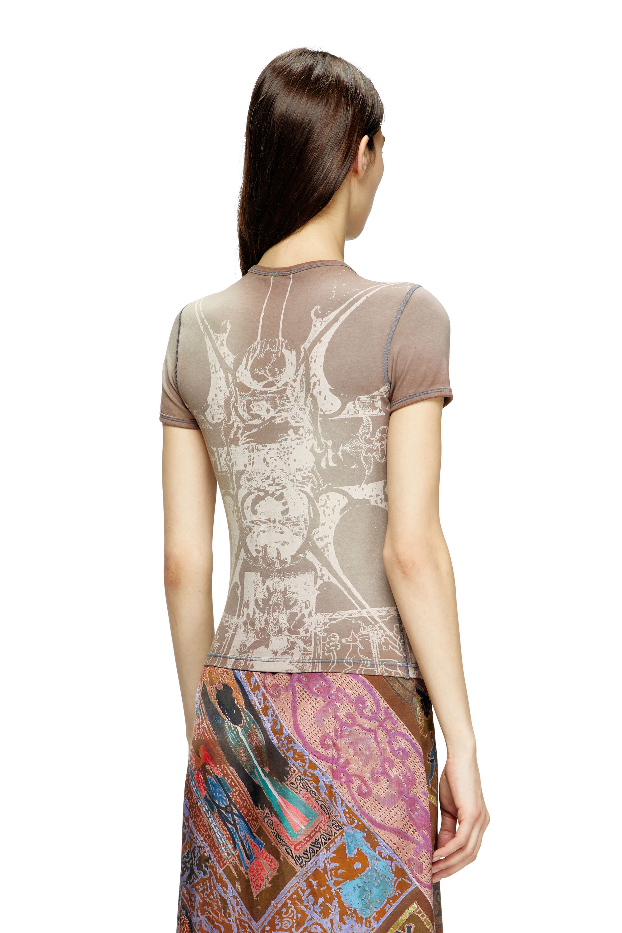 Diesel - T-UNCUTIES-LONG-R6, Damen T-Shirt mit Folien-Print in null - 4