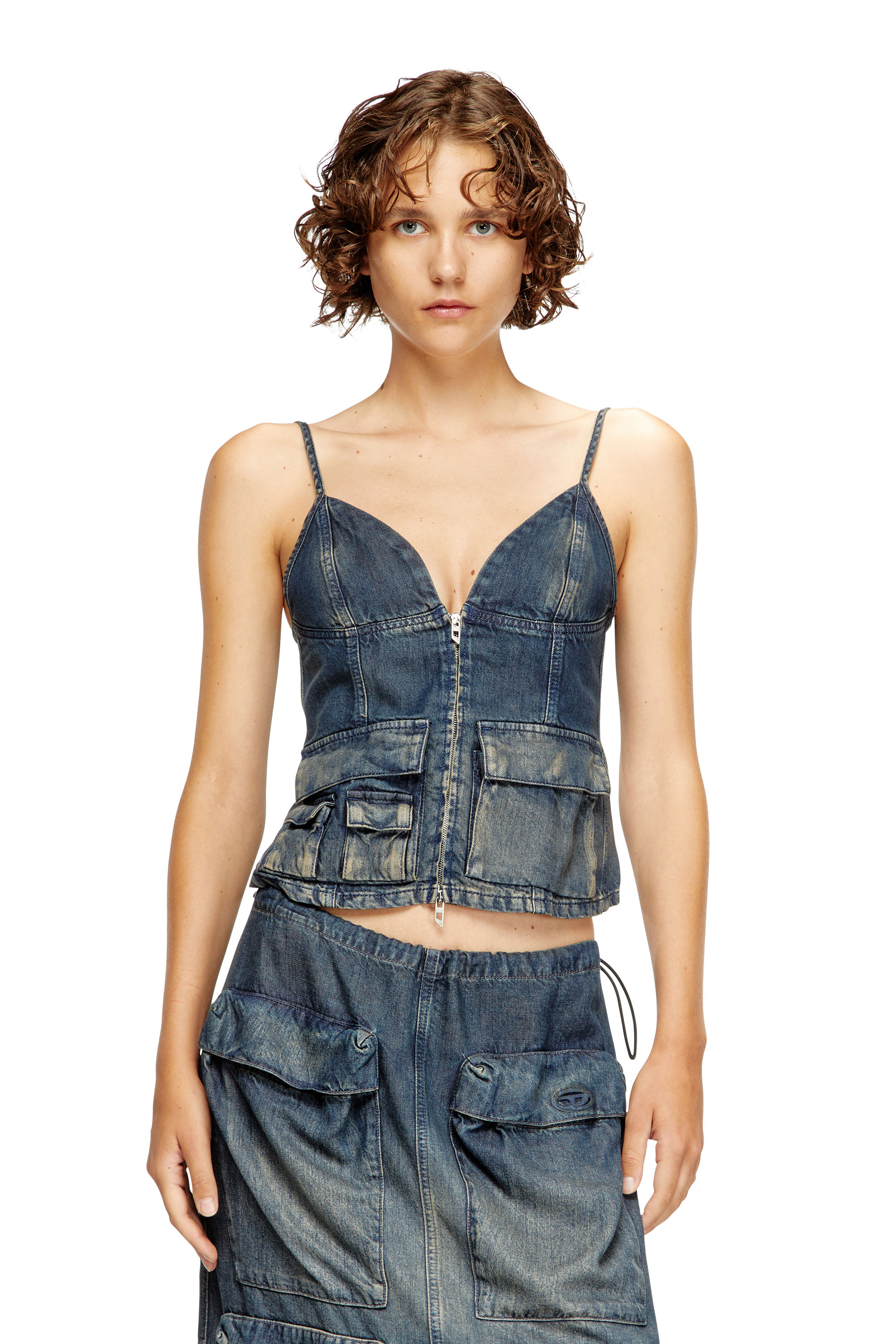 Diesel - DE-MELLIS-S, Top in denim fluido dégradé Donna in Blu - 1