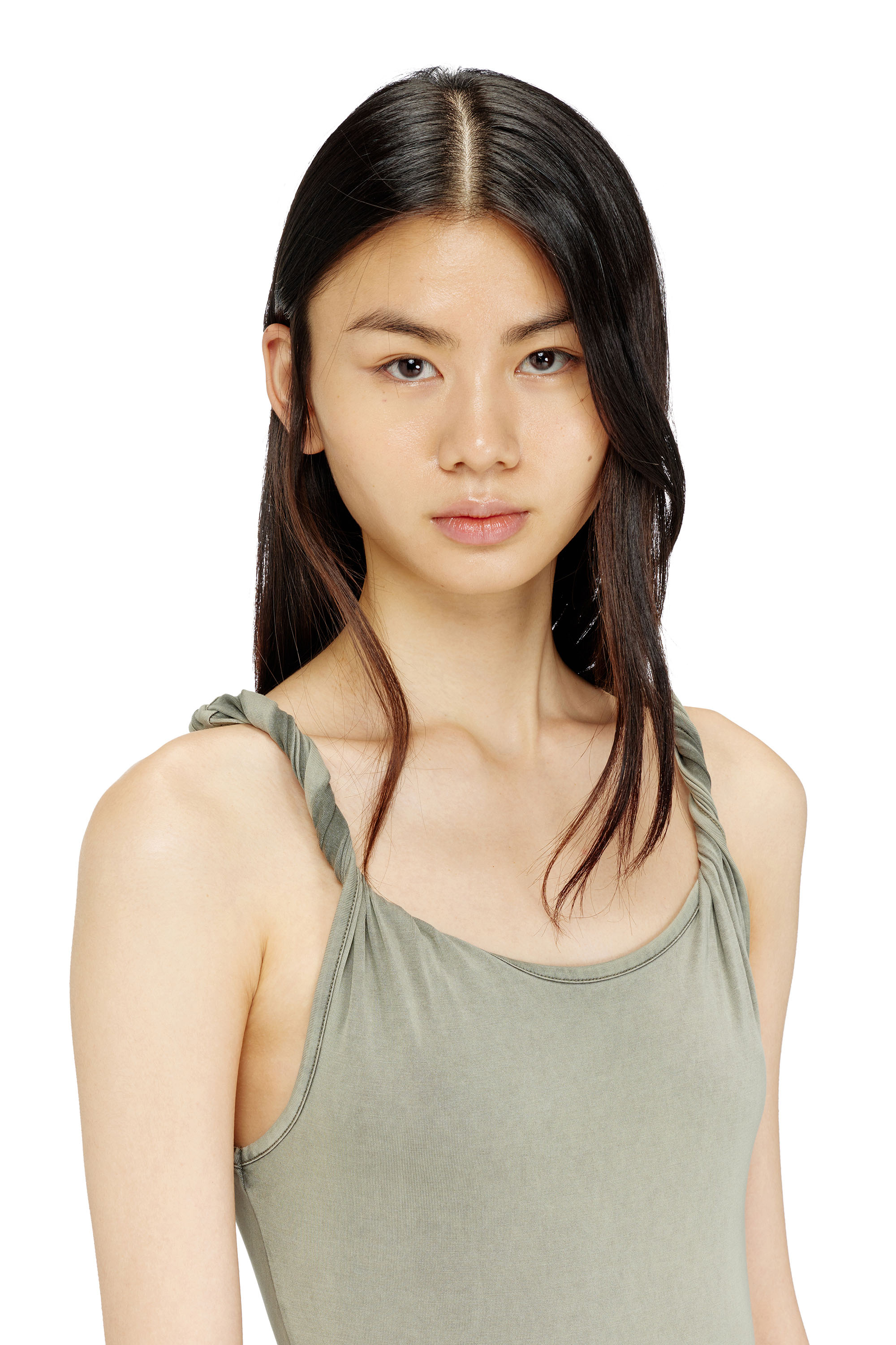Diesel - D-ESTIGA-S1, Robe longue en jersey avec d&eacute;tails torsad&eacute;s Femme in Vert - 4