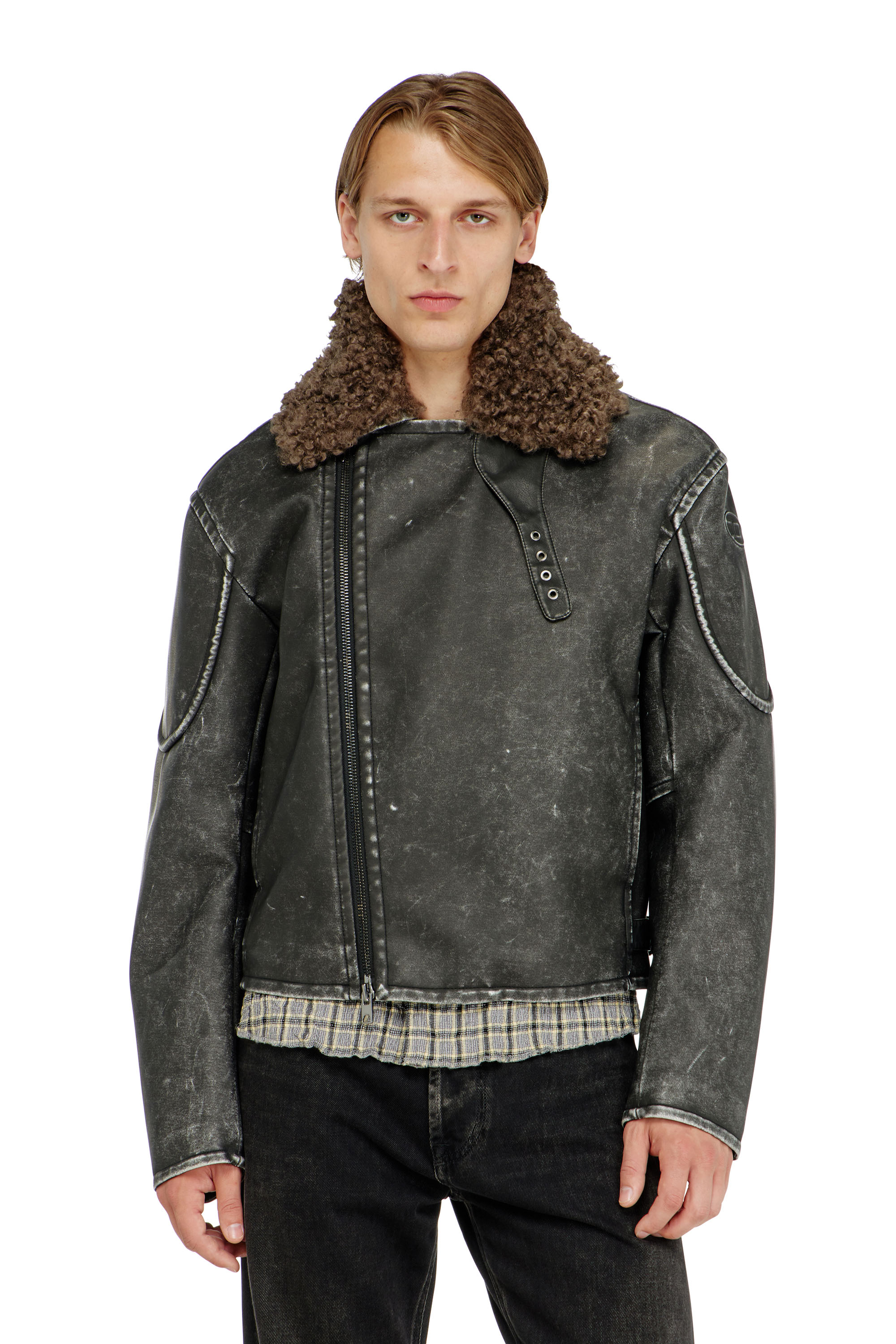 Diesel - W-ALEX, Herren Biker jacket mit abnehmbarem Kragen in Dunkelgrau - 5