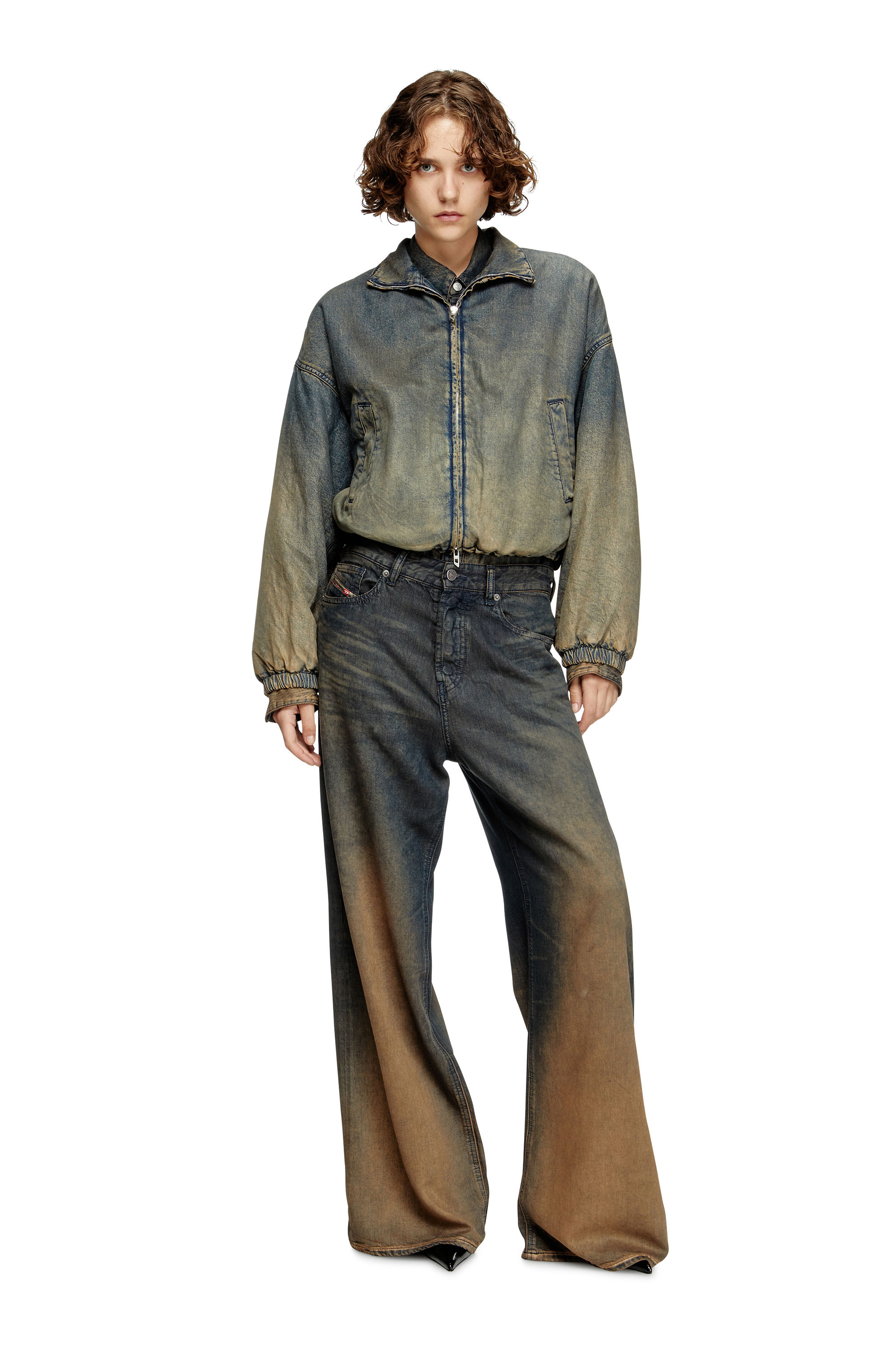 Diesel - DE-FLOWER-S, Giacca con zip in denim fluido dégradé Donna in Blu - 1