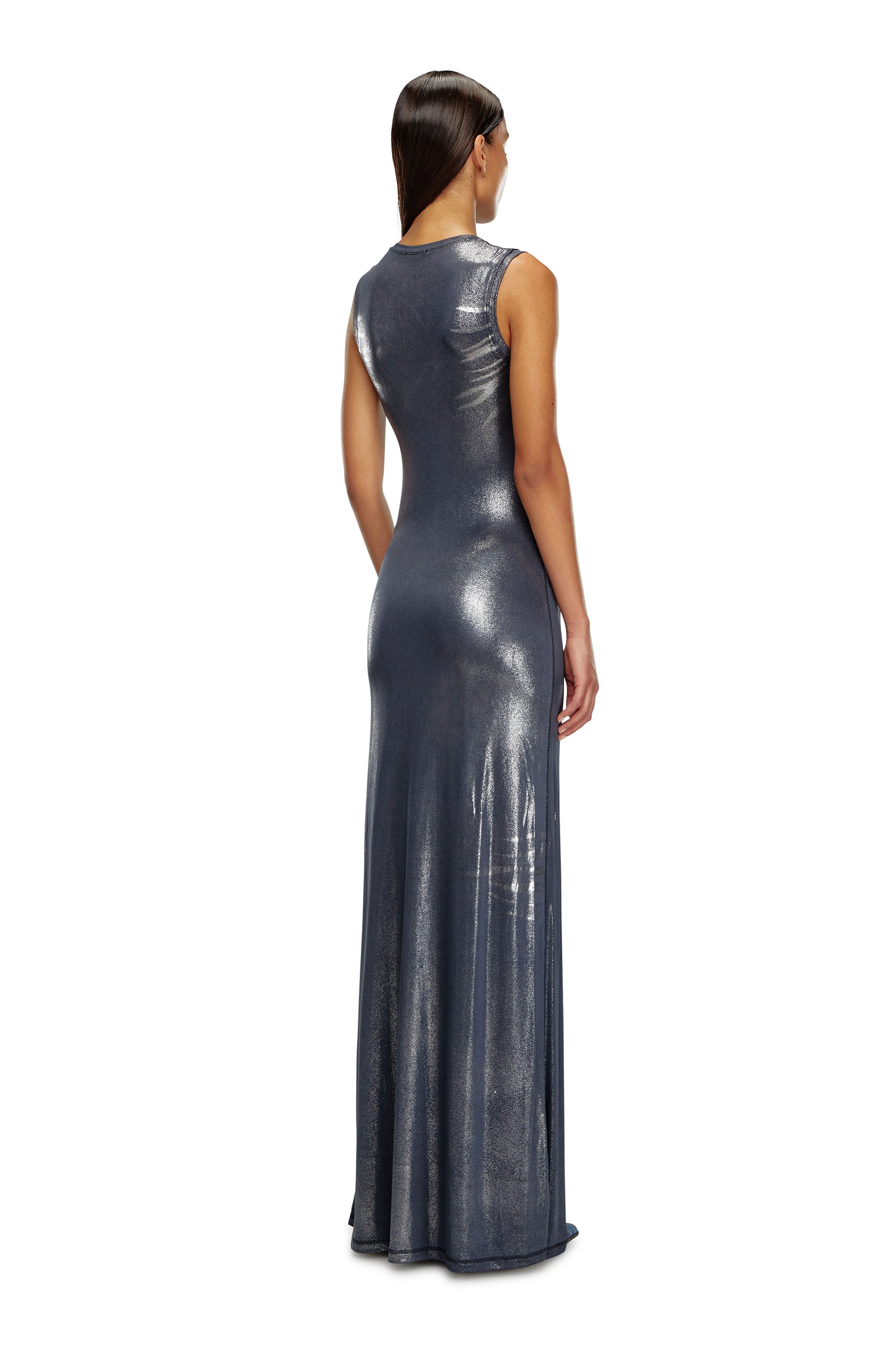 Diesel - D-VETY, Damen Langes Metallic-Kleid mit Reißverschlussdetails in Blau - Image 3