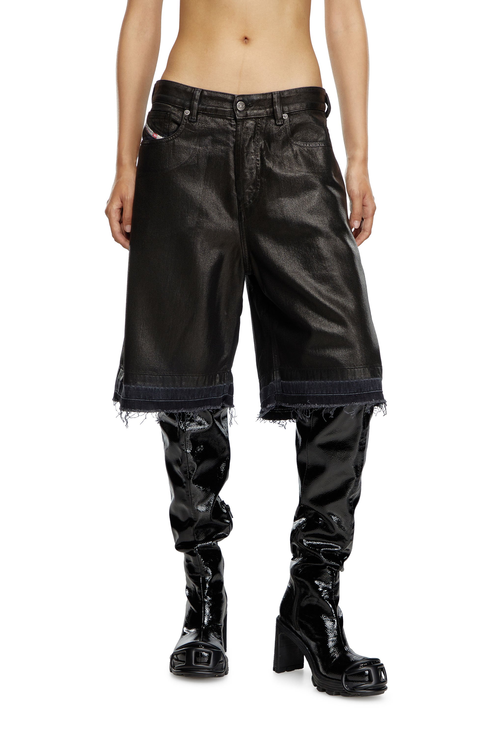 Diesel - DE-SIRE-SHORT, Woman's Shorts in coated tailoring denim in Black - 1