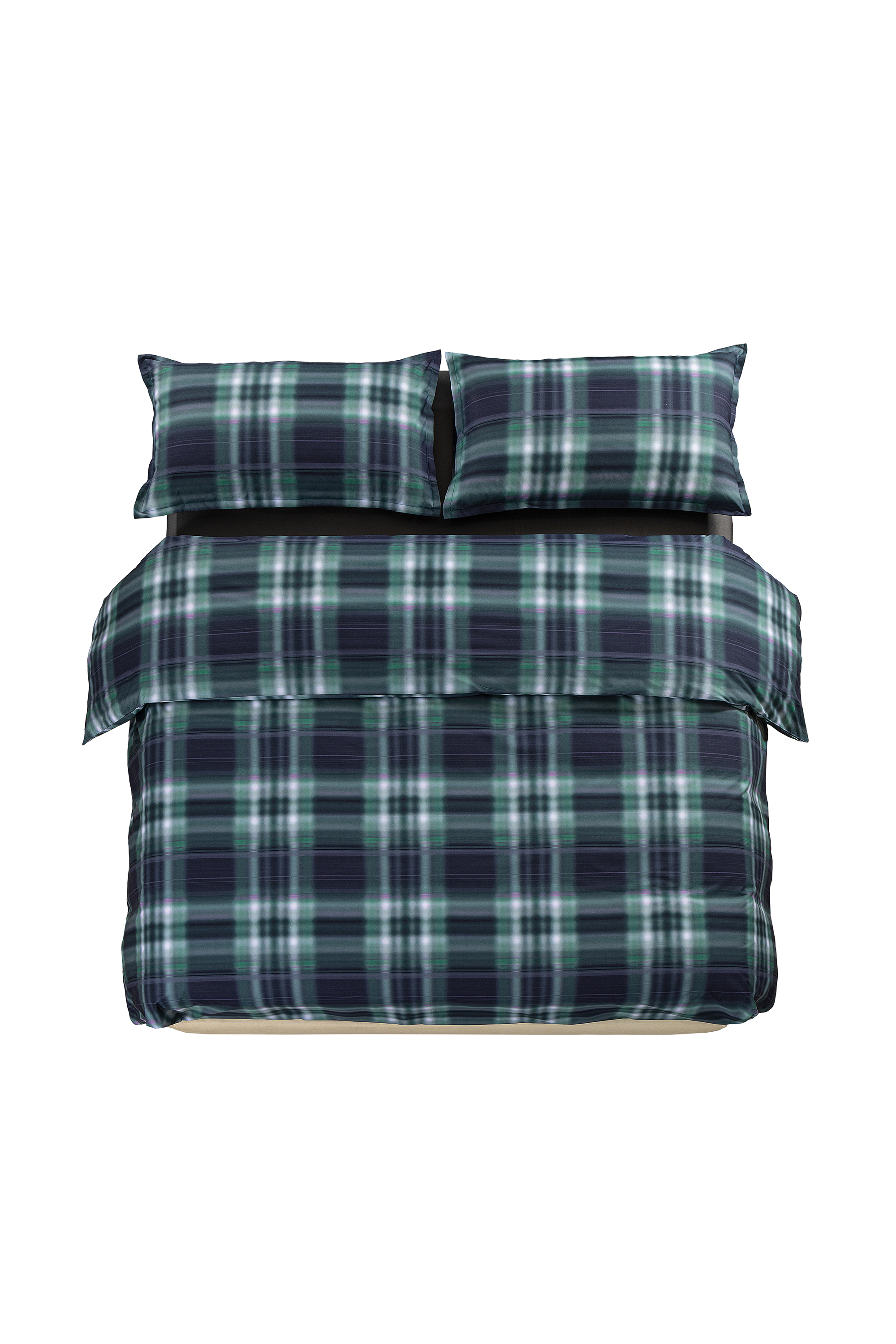 1016334 HAZY TARTAN BLUE DUVET COVER SET, Blau/Gr&uuml;n