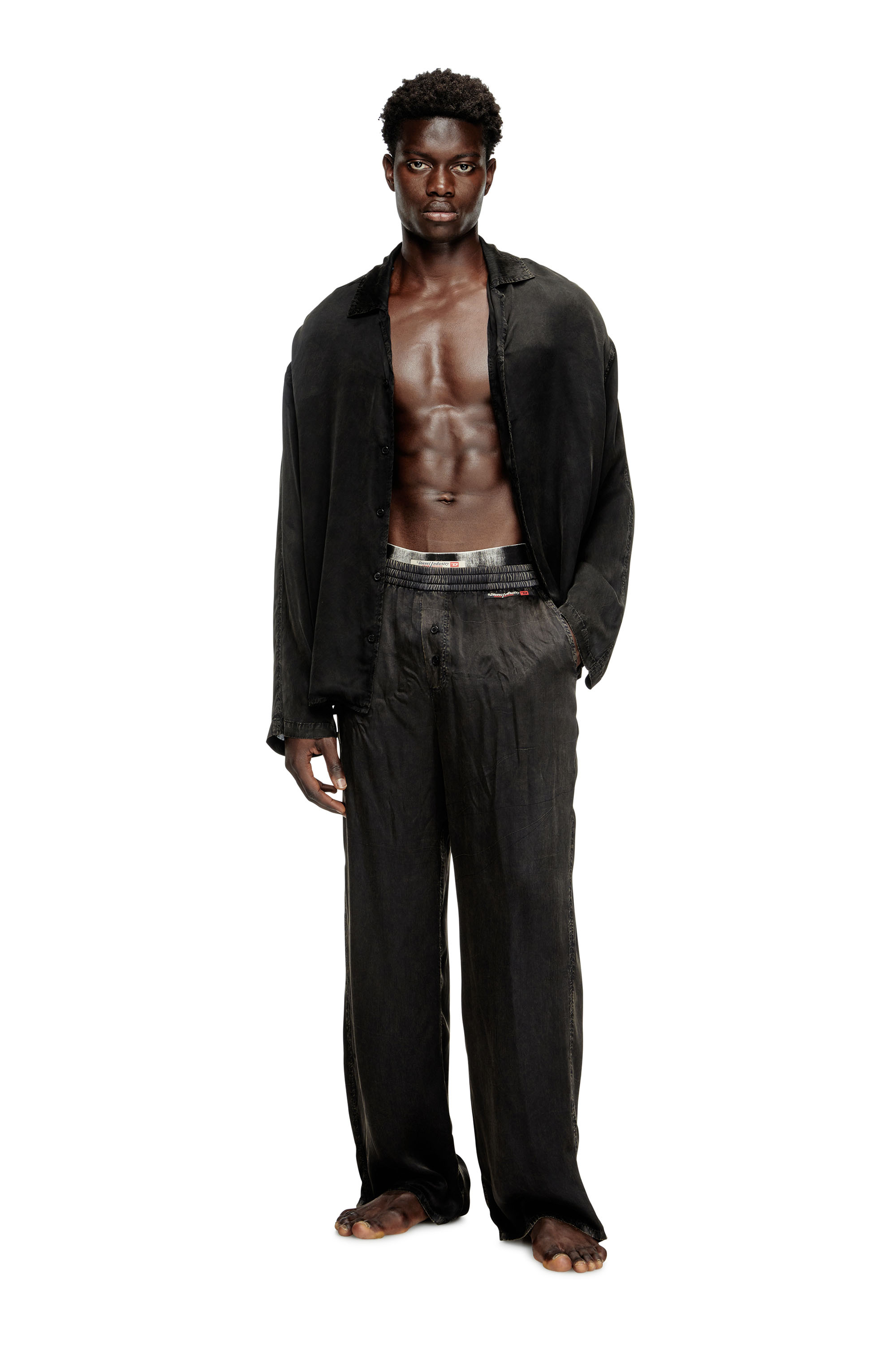 Diesel - SET-KEITH-DNM, Pigiama fluido effetto denim Unisex in Nero - 1