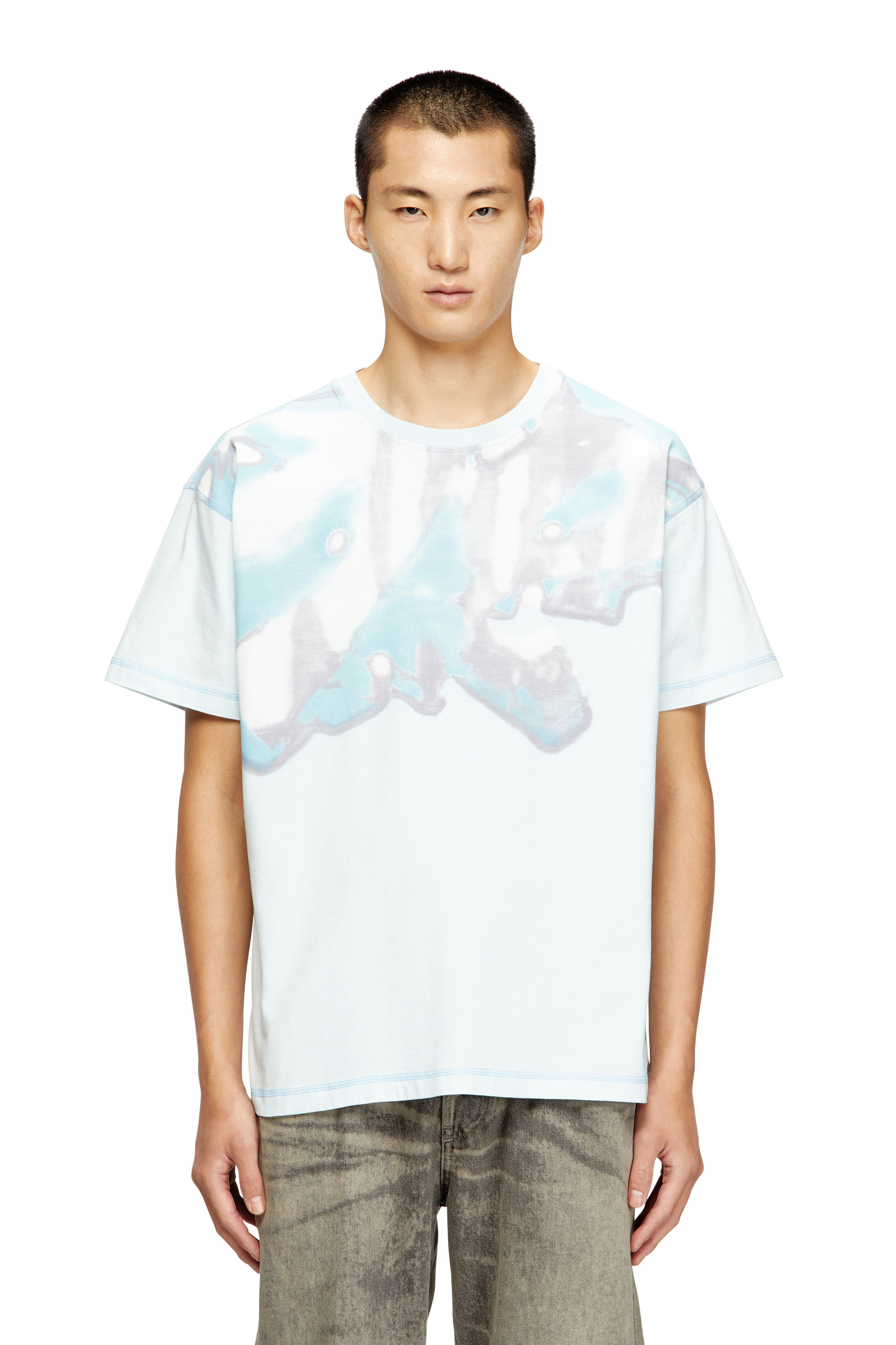 Diesel - T-GASPARD-IHBJ, T-shirt avec imprimé graphique délavé Homme in Bleu - 3