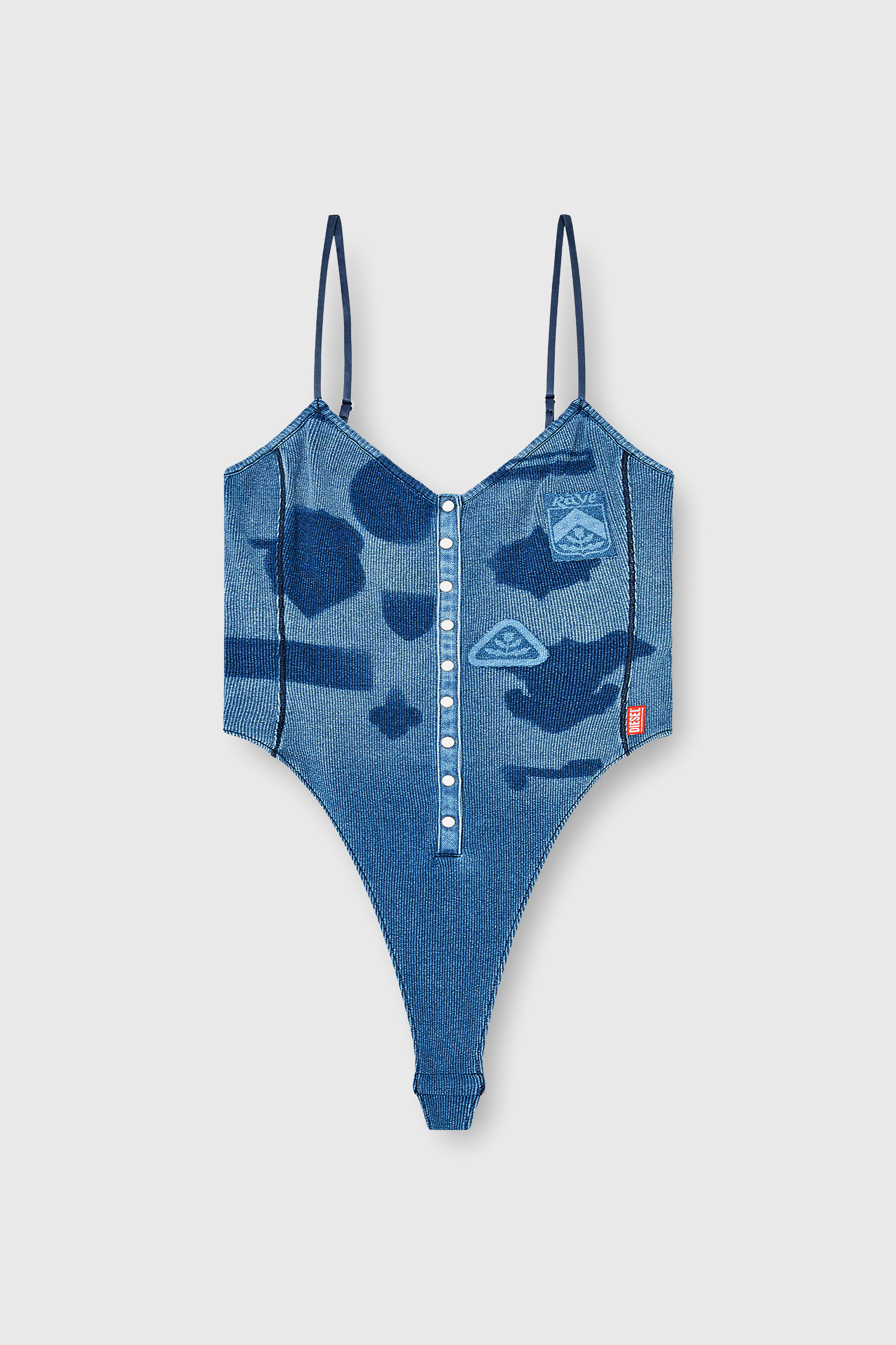 Diesel - T-LEY-AA1, Body in jersey a costine con patch effetto ombra Donna in Blu - 2