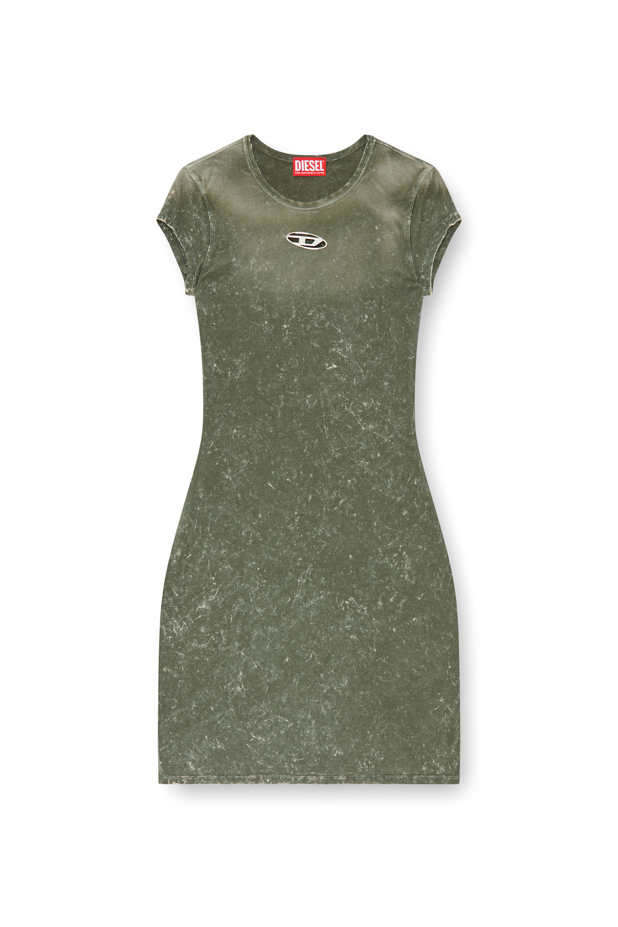 Diesel - D-ANGIEL-P1, Damen Kurzes Kleid aus marmoriertem Stretch-Jersey in Grün - Image 1