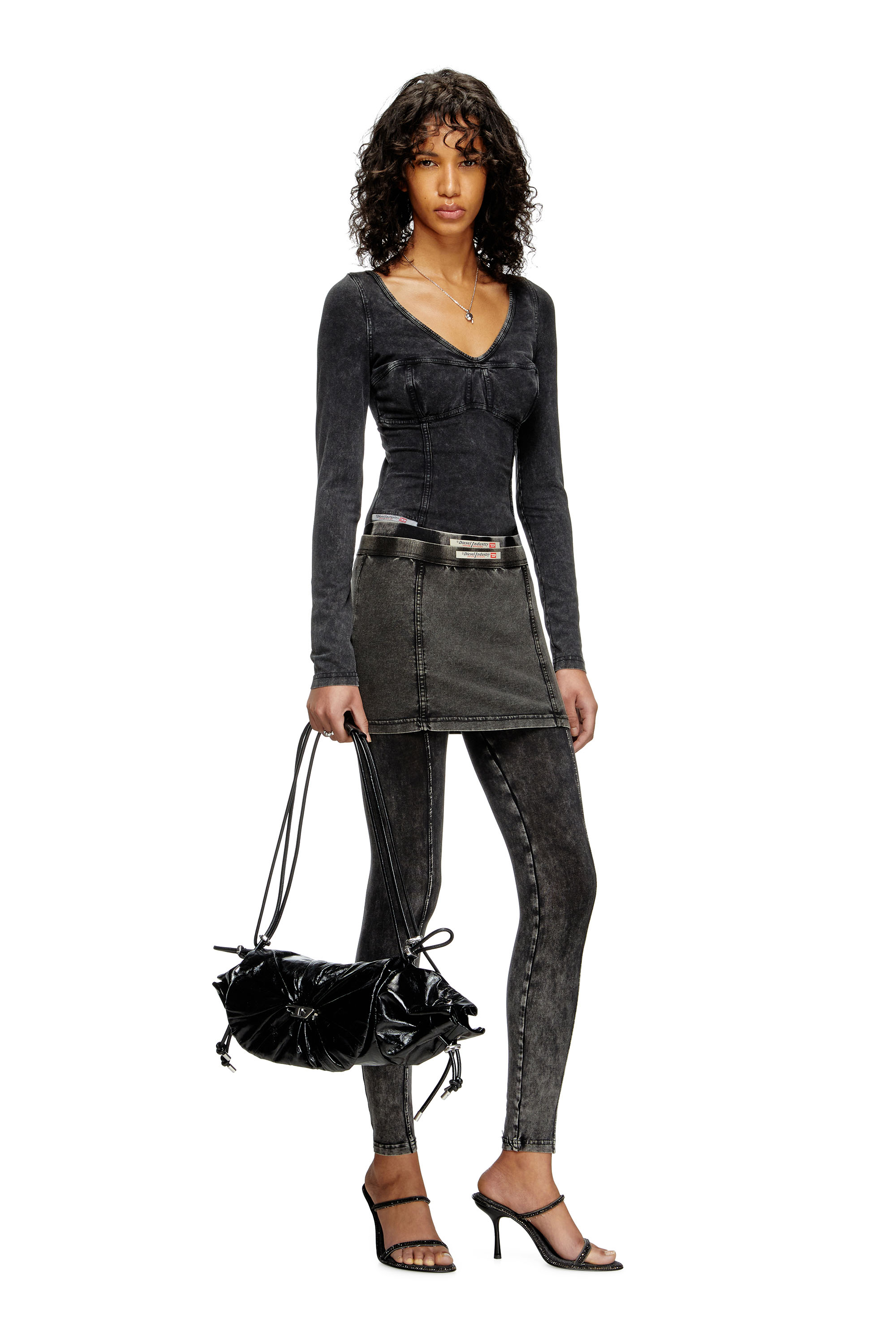 Diesel - T-ELIN, Damen Langarmtop mit Denim-Effekt in Schwarz - 1