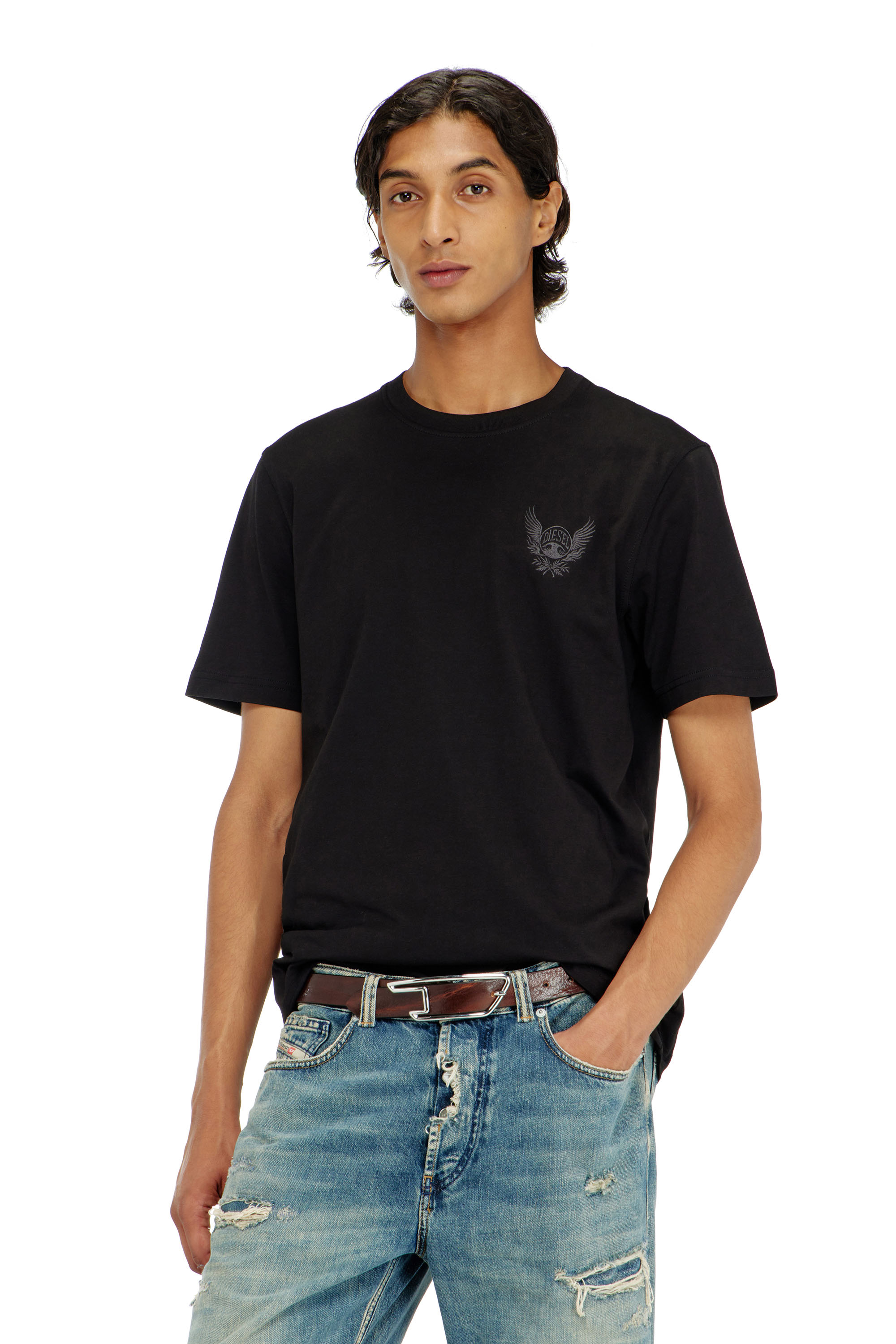 Diesel - T-ADJUST-AA8, Herren Baumwoll-T-Shirt mit Logo-Motiv auf der Brust in Schwarz - 3