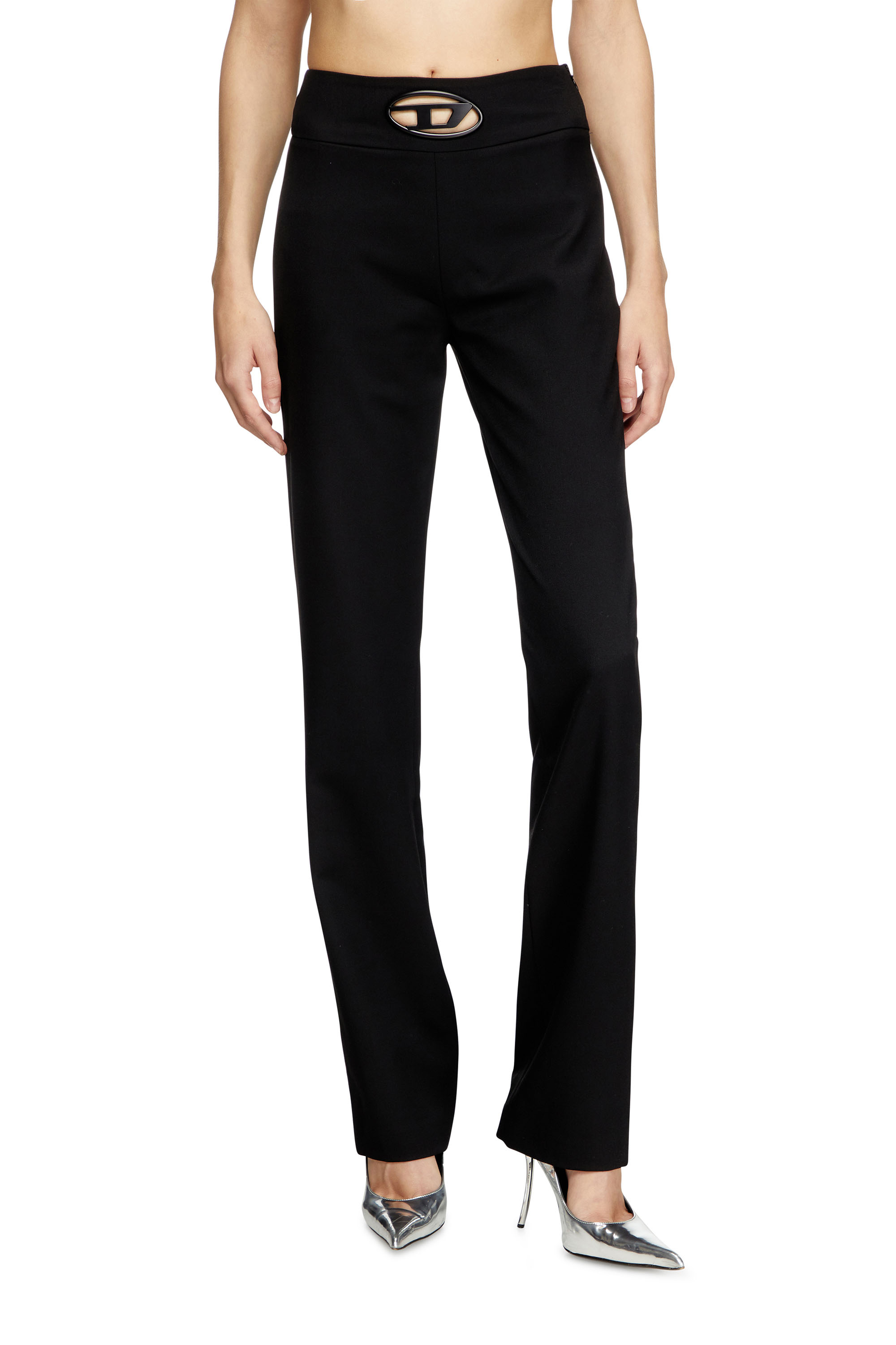 Diesel - P-ERSY, Pantalon à taille haute en sergé de laine Femme in Noir - 1