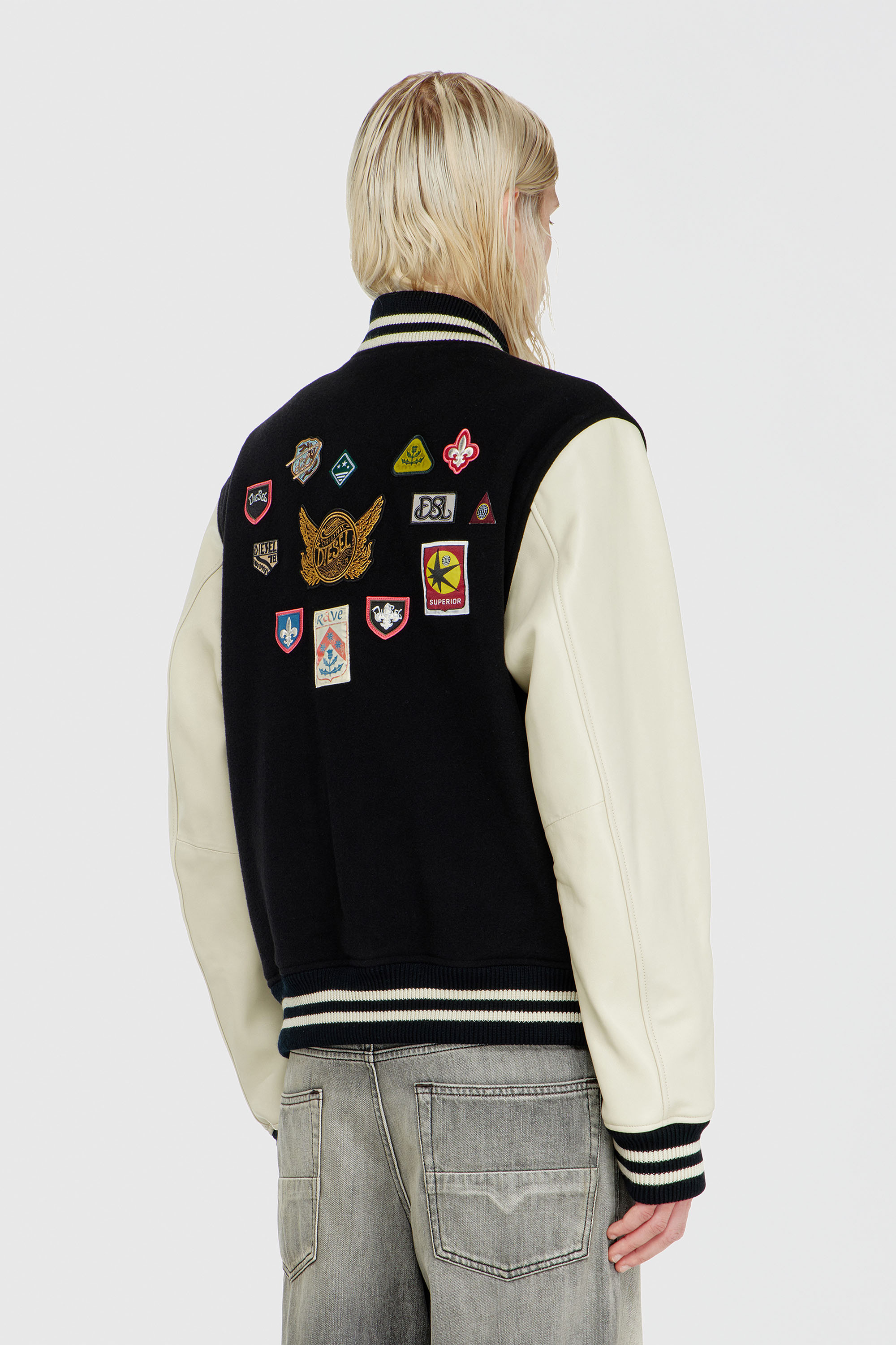 Diesel - L-ARRY-PATCH, Bomber in lana e pelle con patch Uomo in Multicolor - 4
