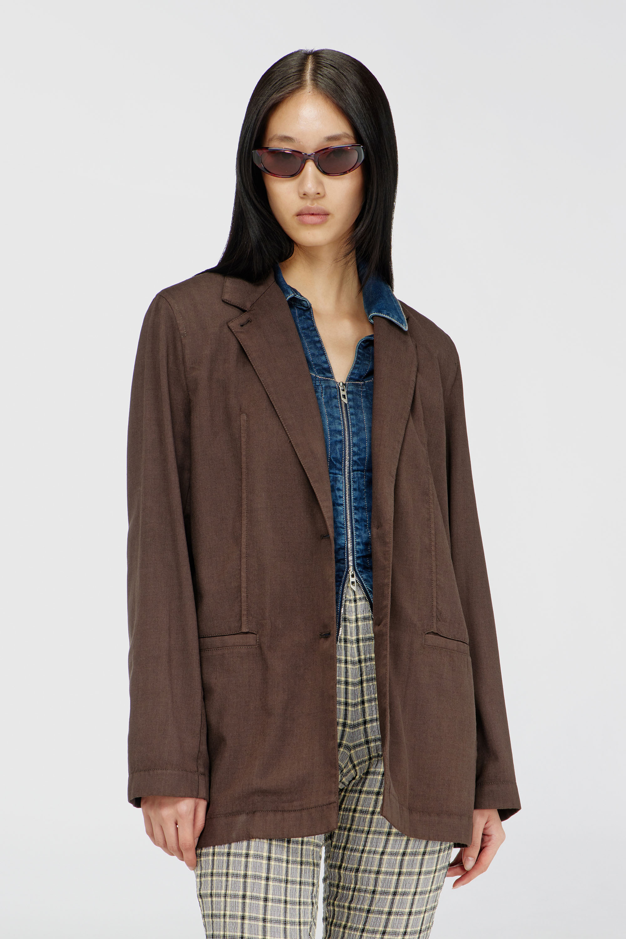 Diesel - G-KESSIER, Blazer decostruito in lana stretch Donna in Marrone - 1