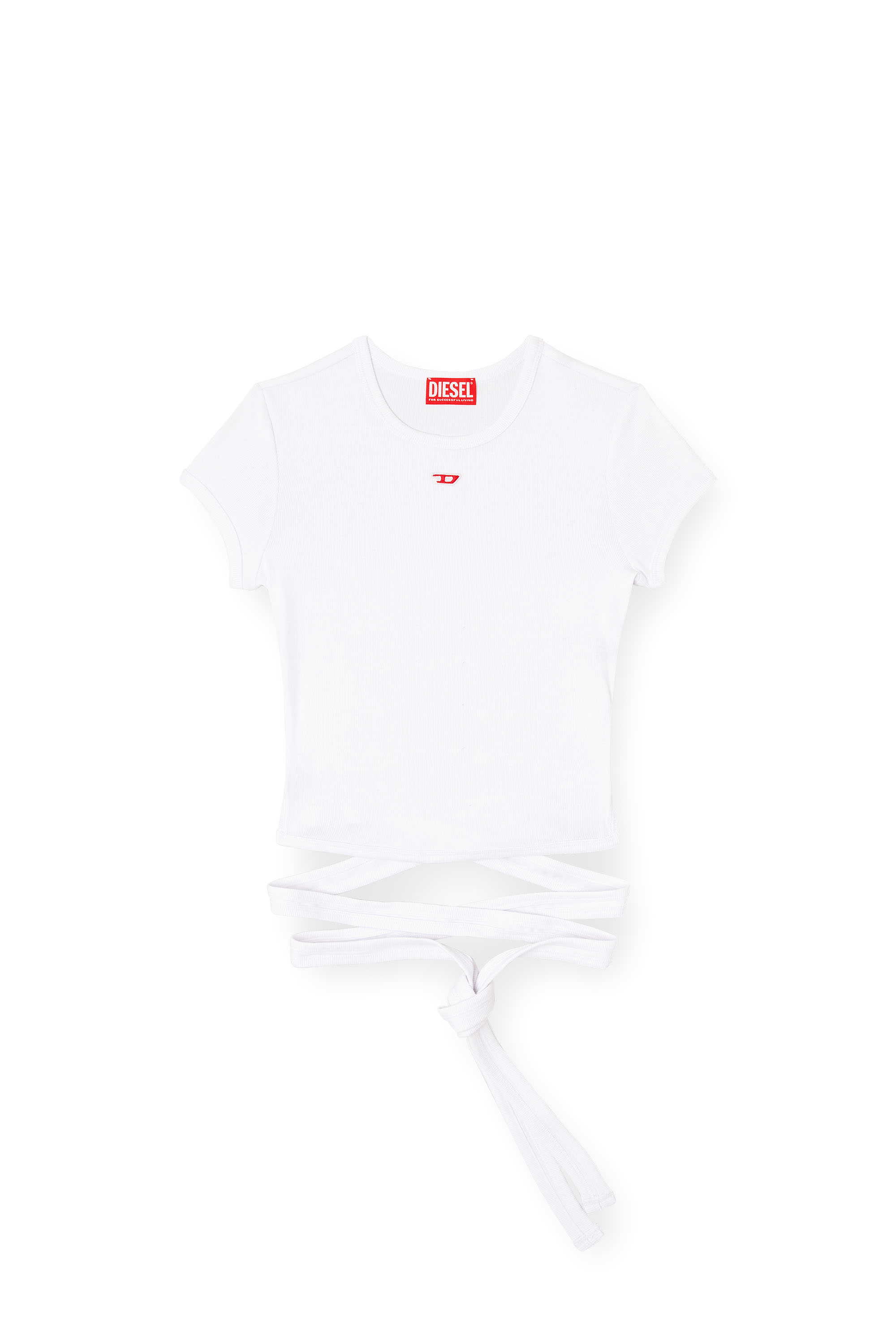 Diesel - T-BUNNY-TAIL, T-shirt avec lanières croisées Femme in Blanc - 3