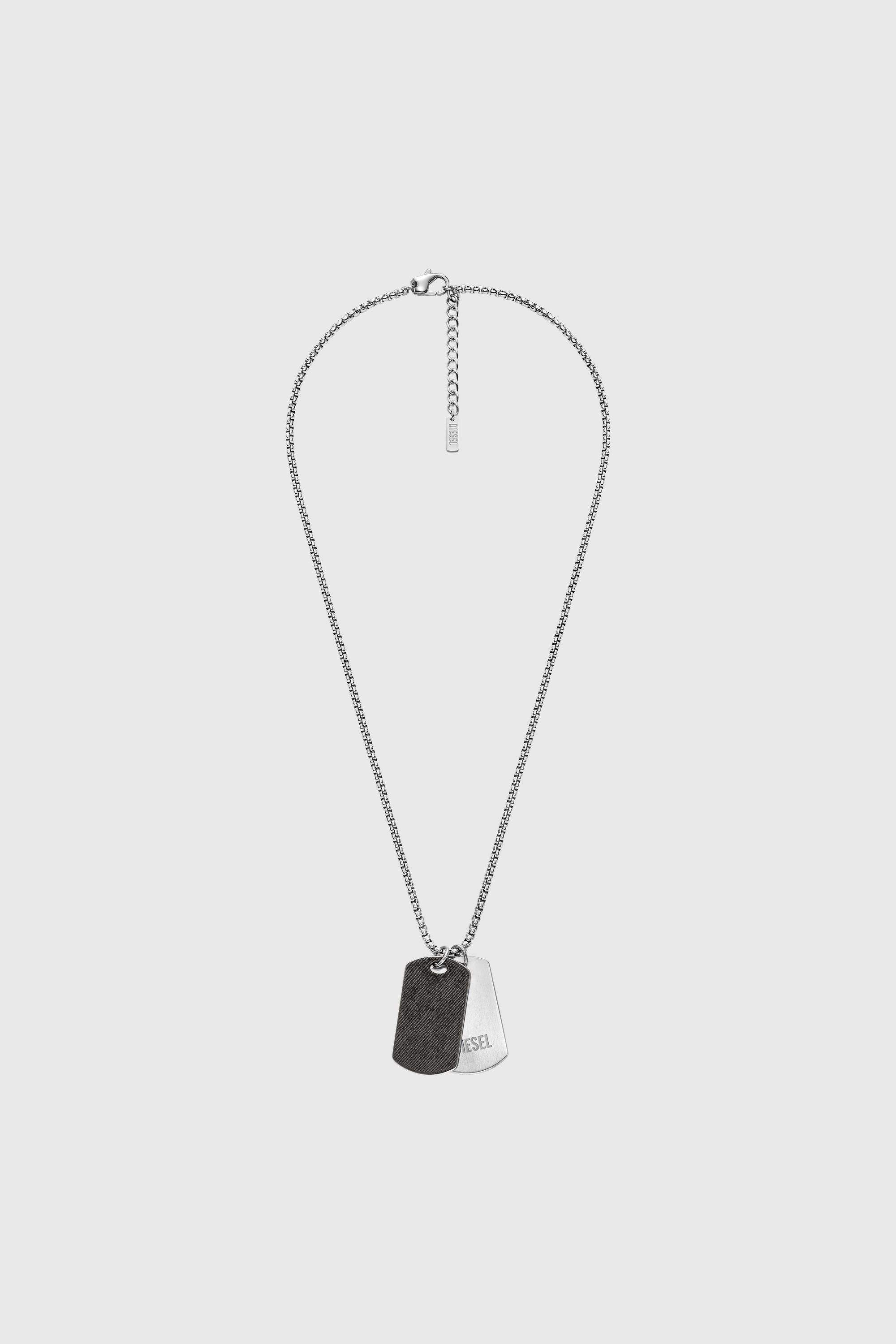 Diesel - DX1749040, Collier &agrave; pendentif plaque militaire en acier inoxydable avec texture denim Mixte in Gris argent&eacute; - 1