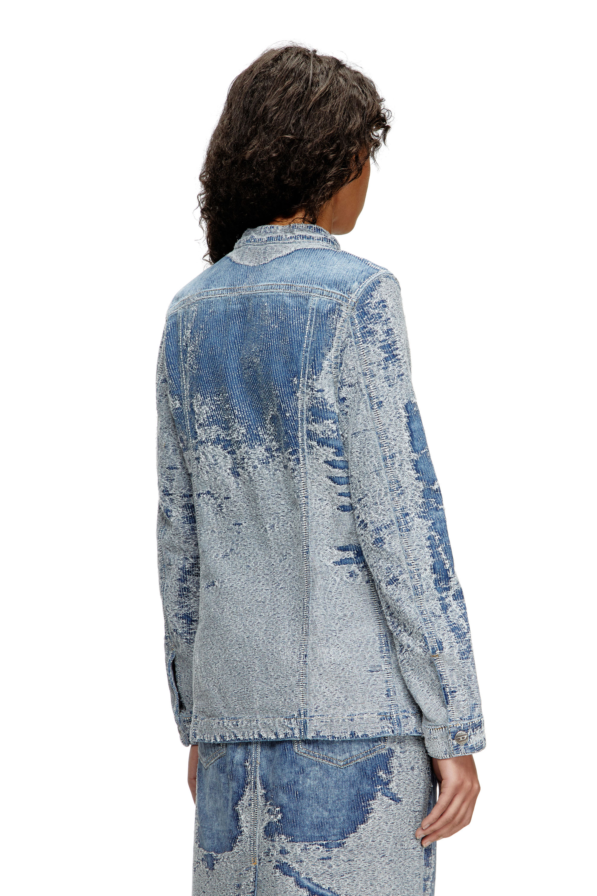 Diesel - DE-MOR-S1, Giacca in denim jacquard distressed Donna in Blu - 4