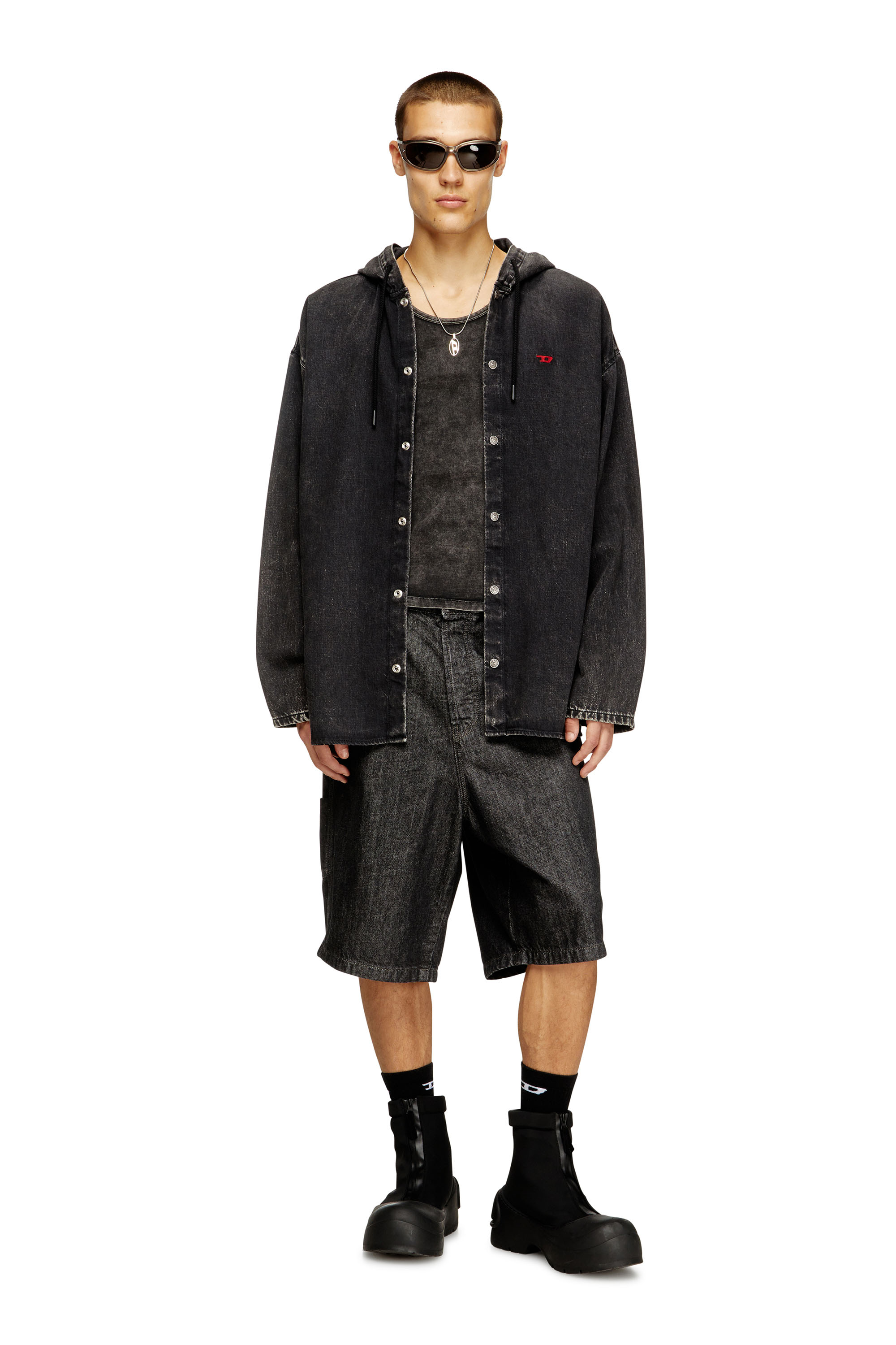Diesel - D-DEWNY-HOOD, Camicia ibrida in denim Tencel Uomo in Nero - 1