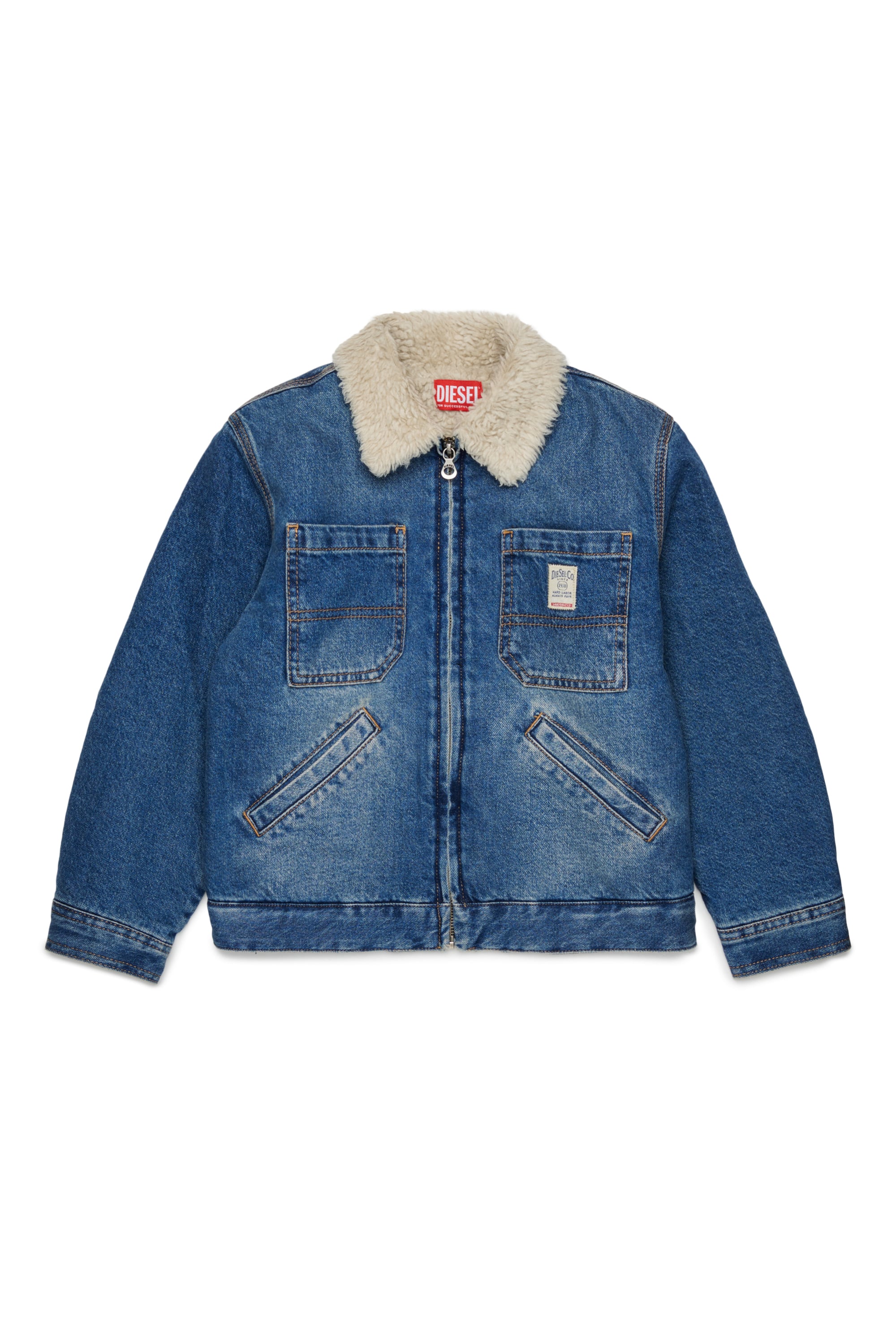 Diesel - JOMOX-FUR, Giacca in denim con collo sherpa in teddy fleece Uomo in Blu - 1