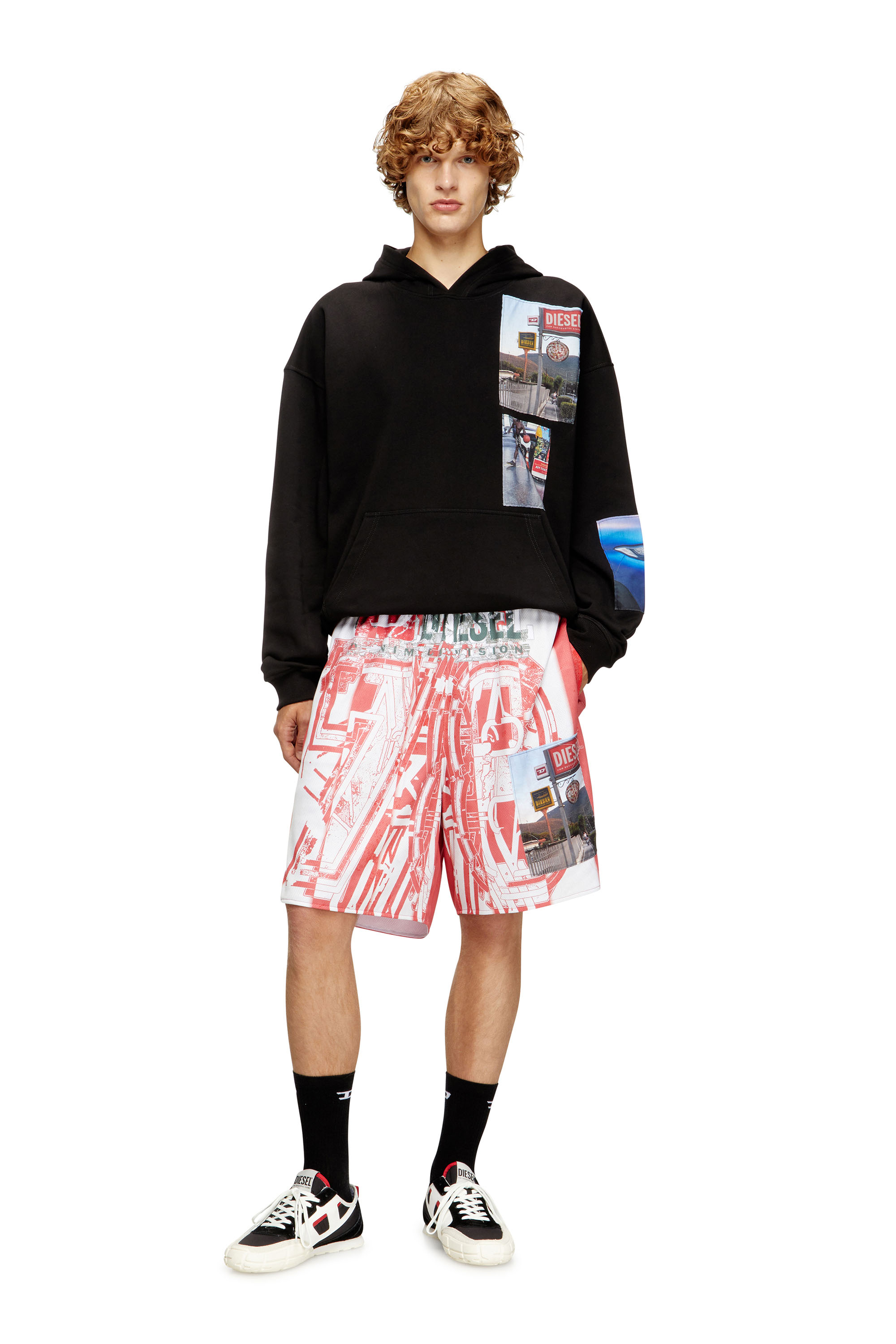 Diesel - S-BOXT-HOOD-T6, Sweat-shirt à capuche avec empiècements photo de logo Homme in Noir - 2