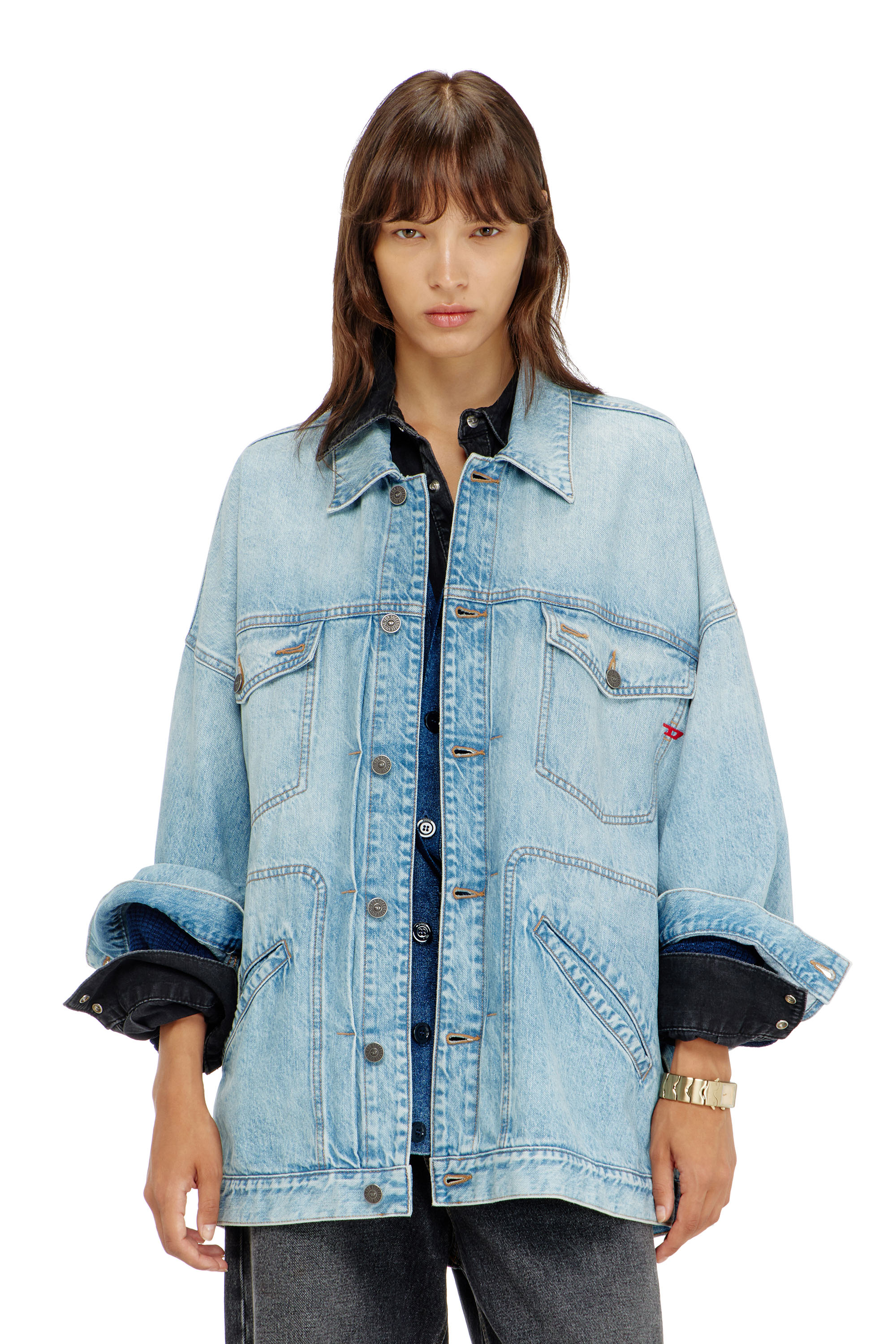 Diesel - DE-LIN, Veste workwear en denim oversized Femme in Bleu - 1