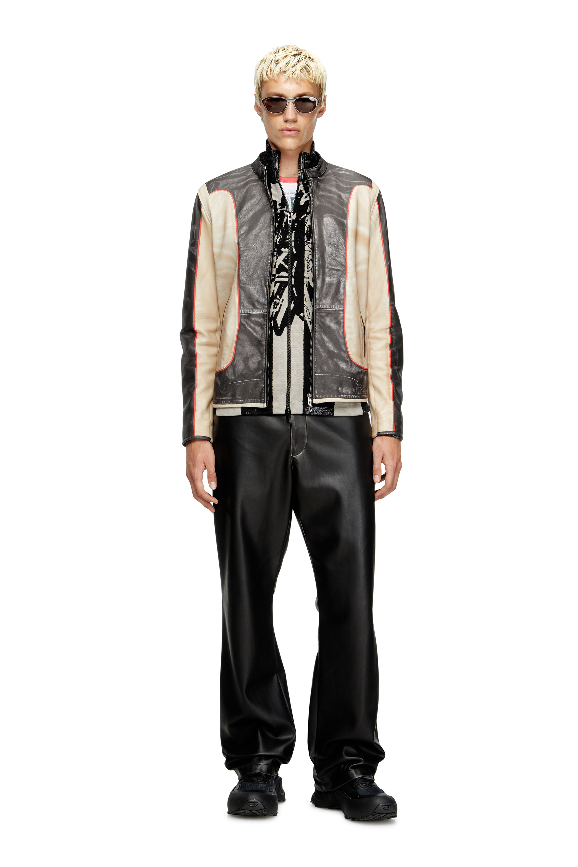 Diesel - L-EVERT, Giacca biker in pelle trompe l'oeil Uomo in Multicolor - 2