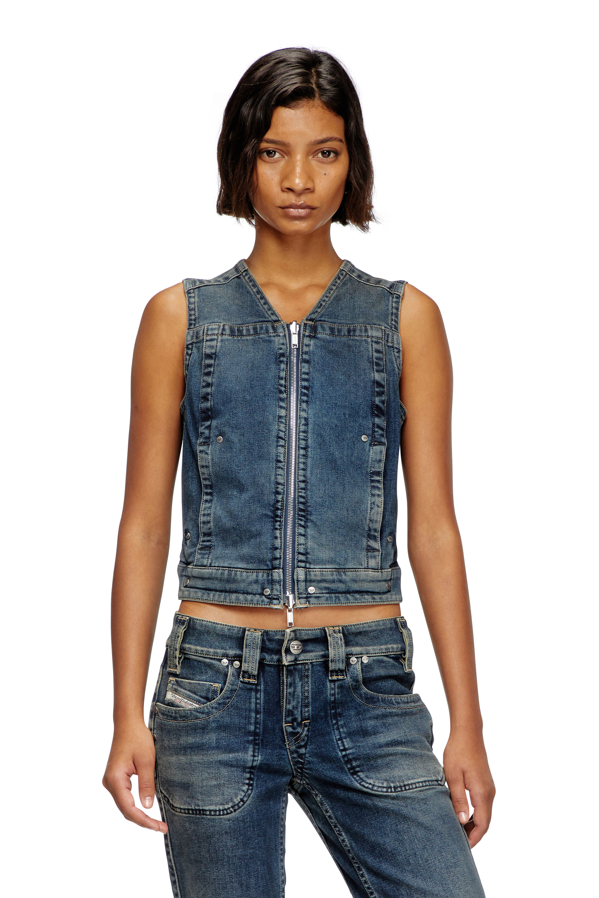 Diesel - DE-PROOF-RE, Top zippé en denim Rehab Femme in Bleu - 1