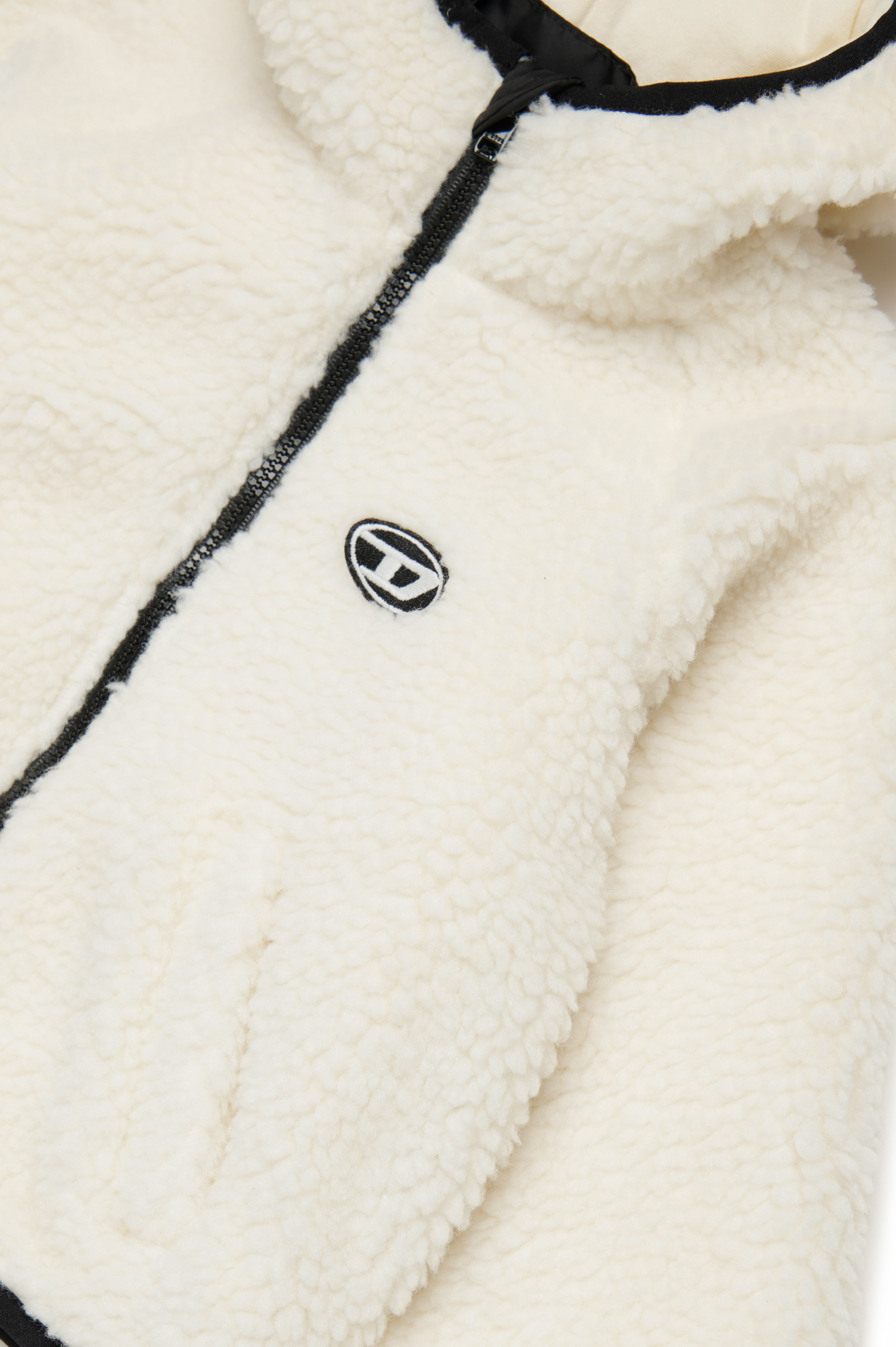 Diesel - JPOLAB, Mixte Veste en tissu teddy à capuche avec empiècement Oval D in Blanc - Image 4