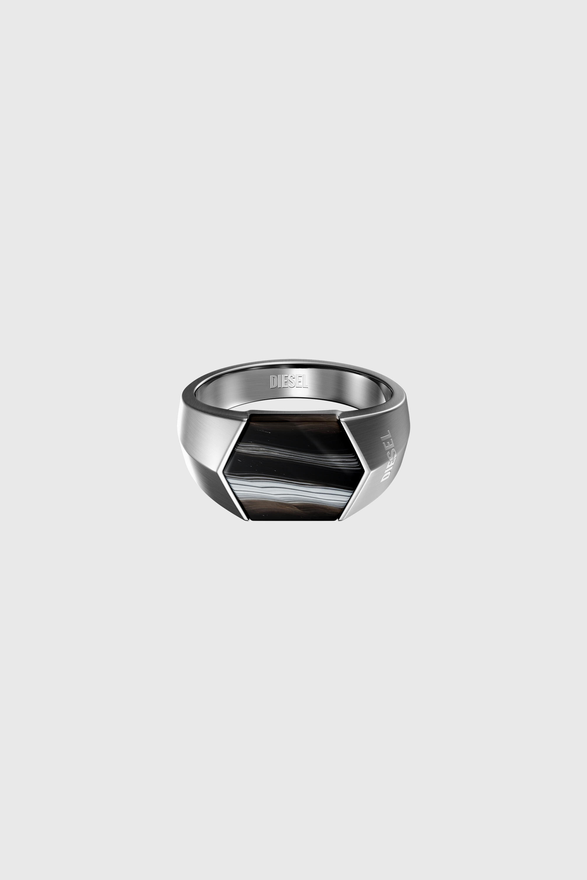 Diesel - DX1711040, Bague chevali&egrave;re en agate noire Mixte in Gris argent&eacute; - 2