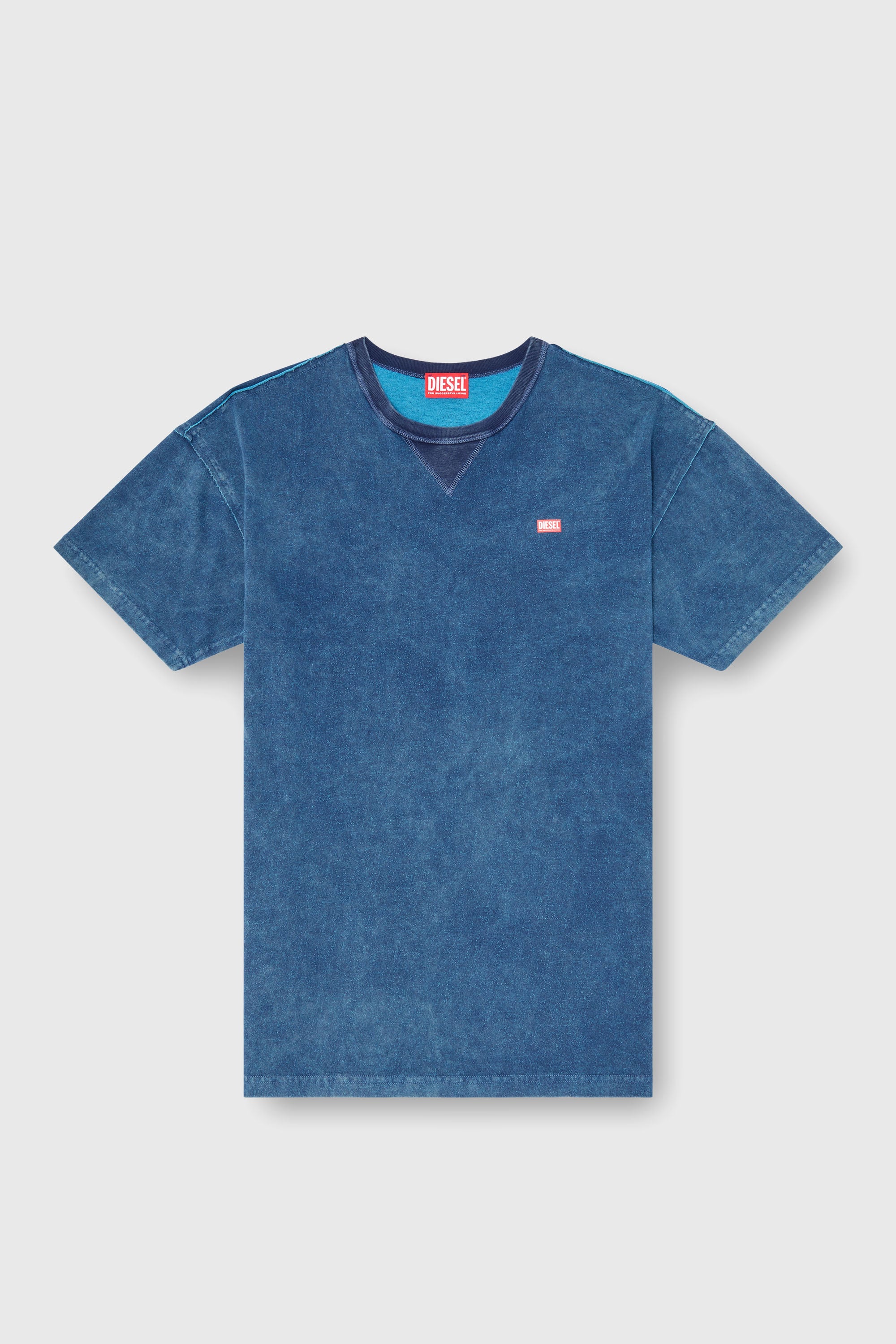 Diesel - T-NORM-RAW, Herren Acid-wash T-Shirt mit ausgefransten Details in Blau - 2