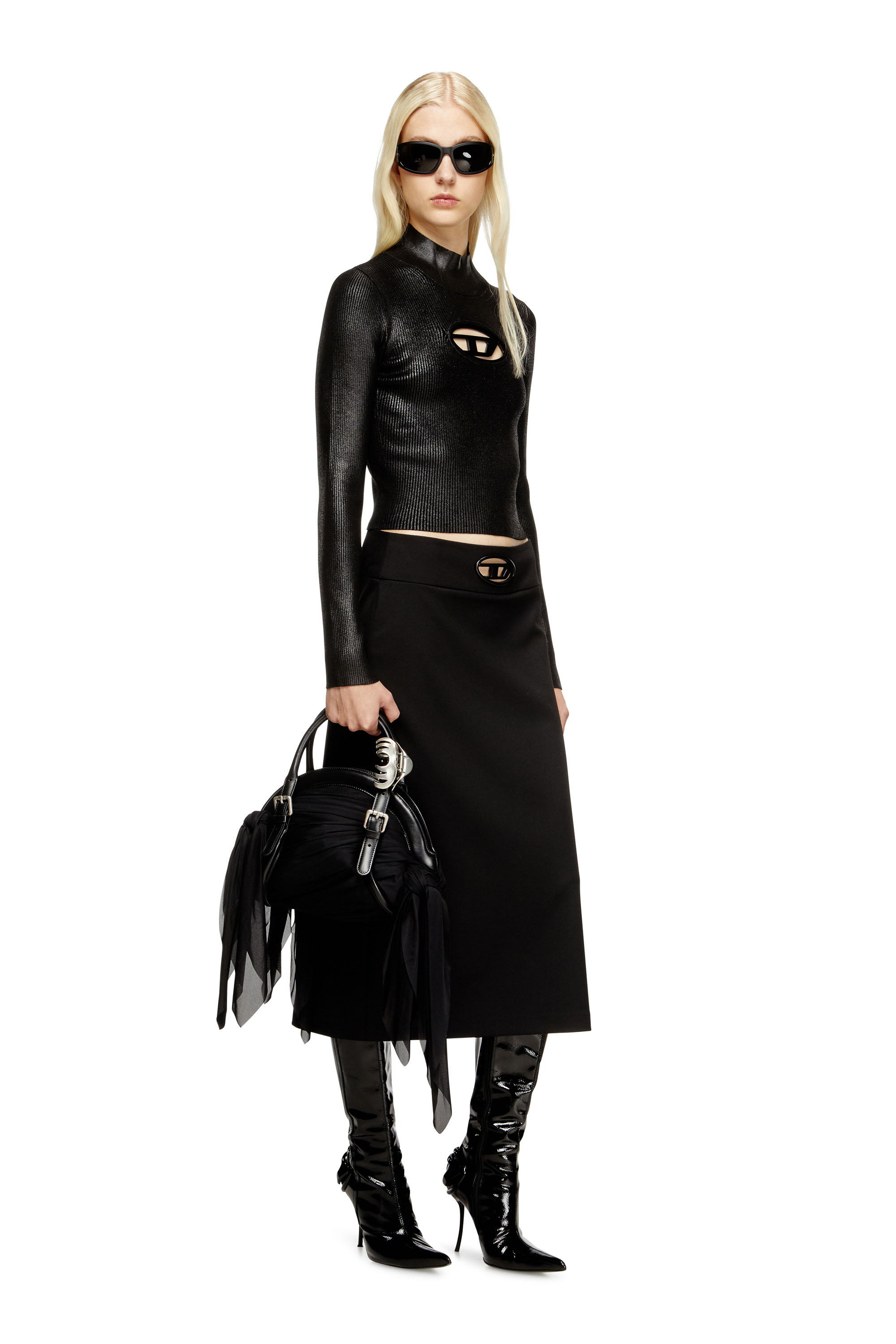 M-VALARI-TN, Schwarz/Silber Diesel - M-VALARI-TN, Damen Rippenstrick-Rollkragenpullover mit Glanzeffekt in Schwarz/Silber - 1