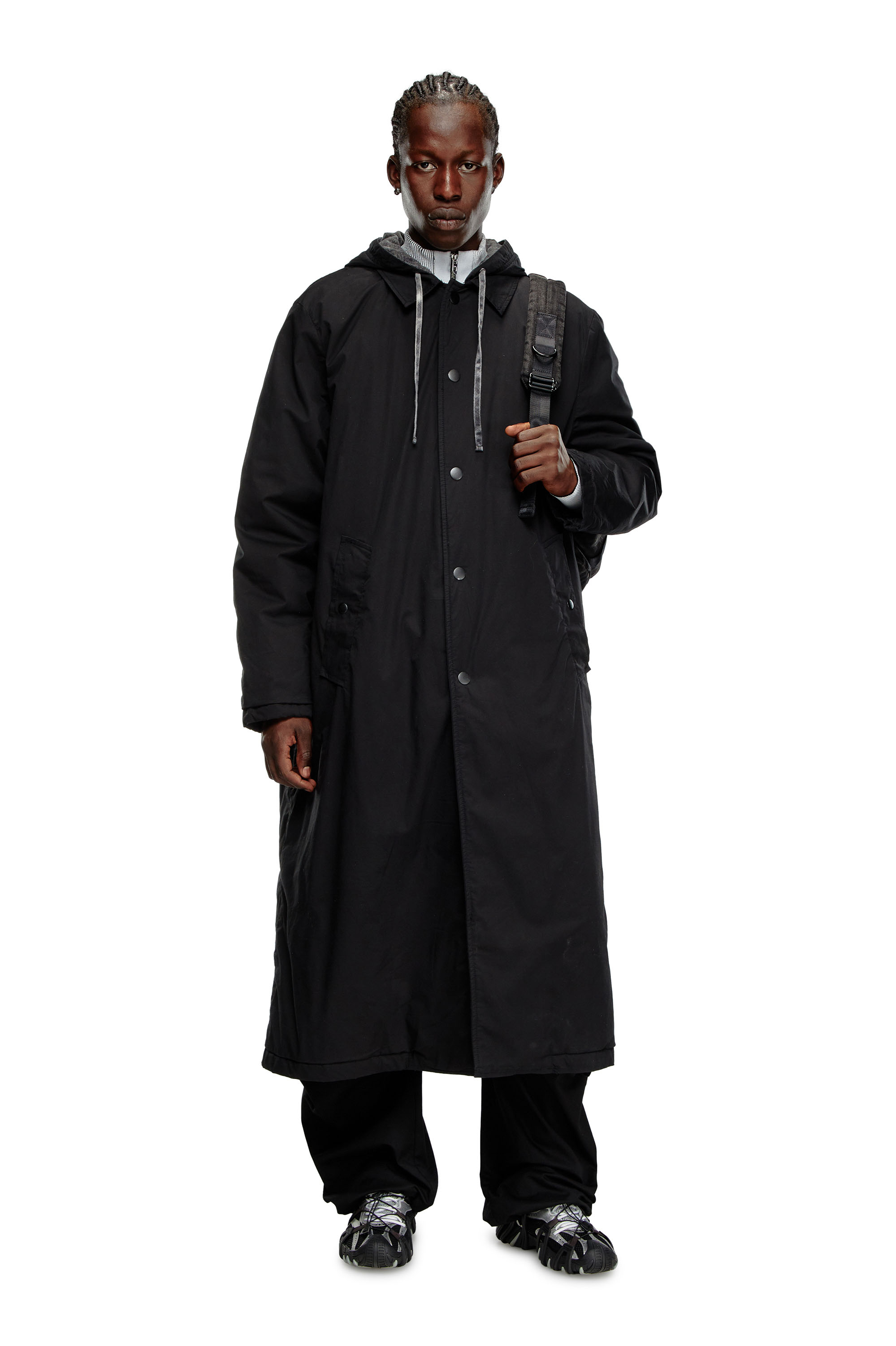 Diesel - J-MARLON, Imperméable à capuche en popeline de coton Homme in Noir - 1