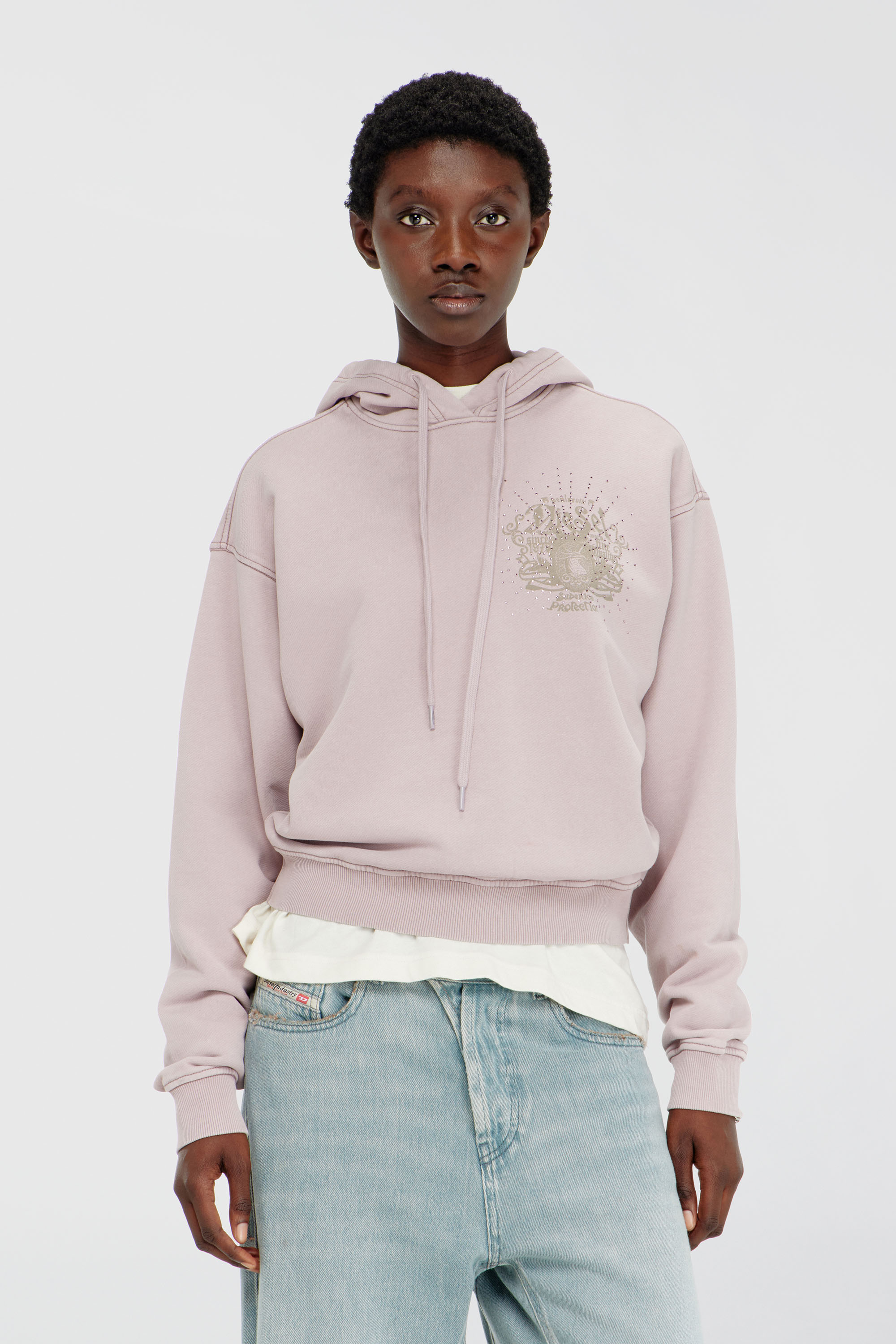 Diesel - F-PHOENY, Sweat &agrave; capuche avec imprim&eacute;s et clous strass Femme in Violet - 1